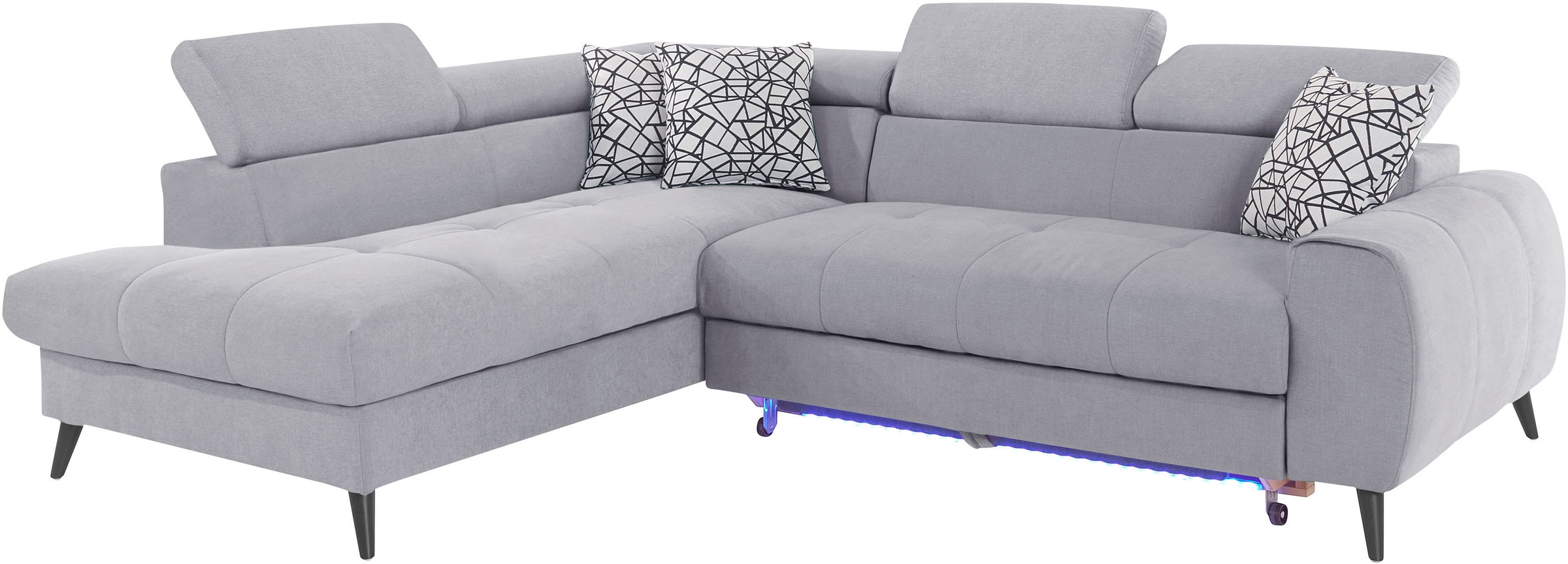 COTTA Ecksofa »Mia L-Form mit 3 Zierkissen«, wahlweise mit Bettfunktion, Bettkasten, Beleuchtung & Wireless-Charger