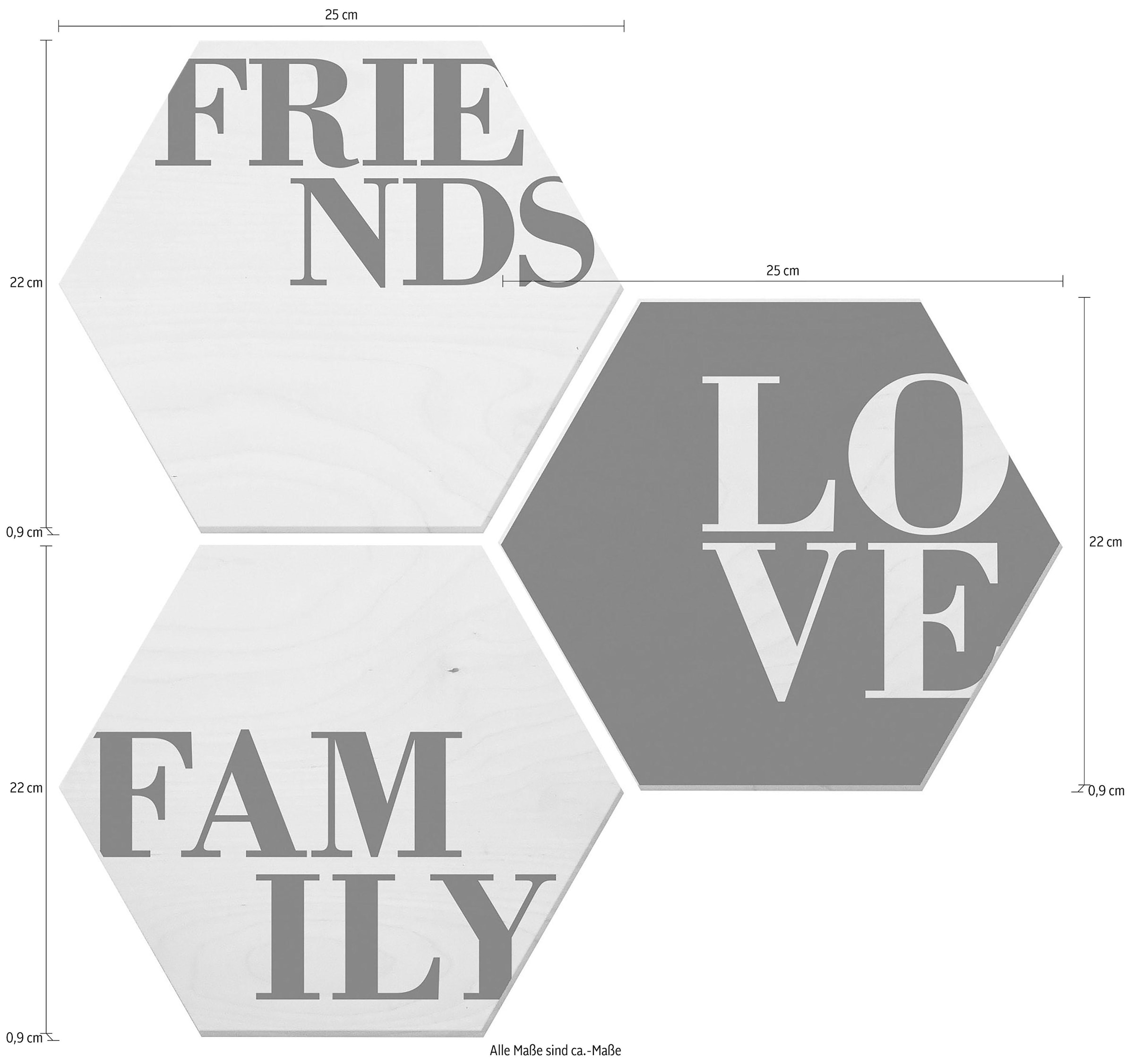 Wall-Art Metallbild »Love, Friends, Family«, Schriftzug, (Set), Metallposter Collage