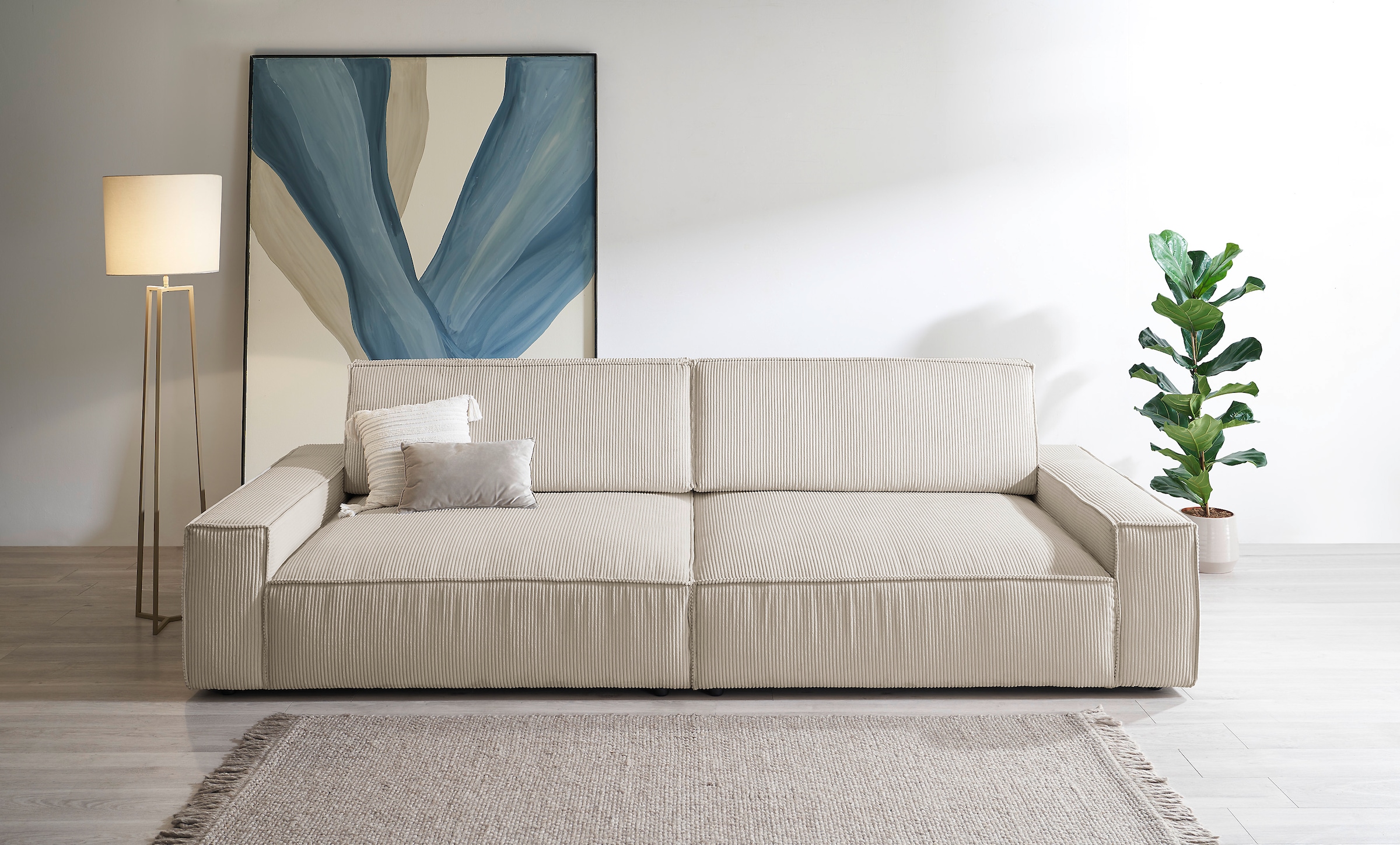 Home affaire Big-Sofa »NEU: SHERWOOD XXL, Big-Sofa (316cm), extra tiefe Sitzfläche 95 cm«, bequemer Sitzkomfort, Cord u. Leinenoptik, Kedernaht