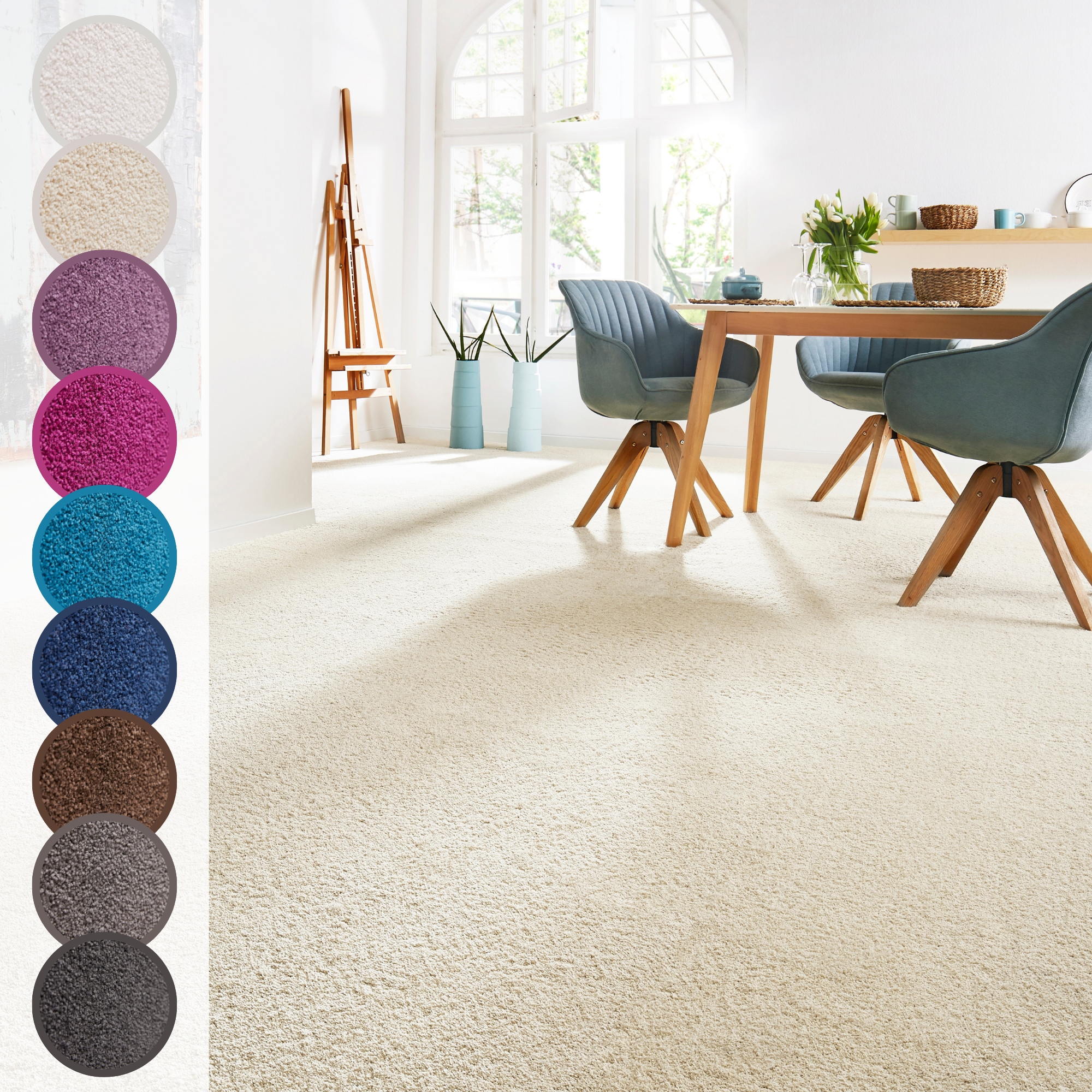 Andiamo Teppichboden »Sophie, Frisee-Velours, Made in Netherlands«, rechteckig, 4,5 mm Höhe, Uni Farben, Breite 400 cm oder 500 cm, strapazierfähig & pflegeleicht