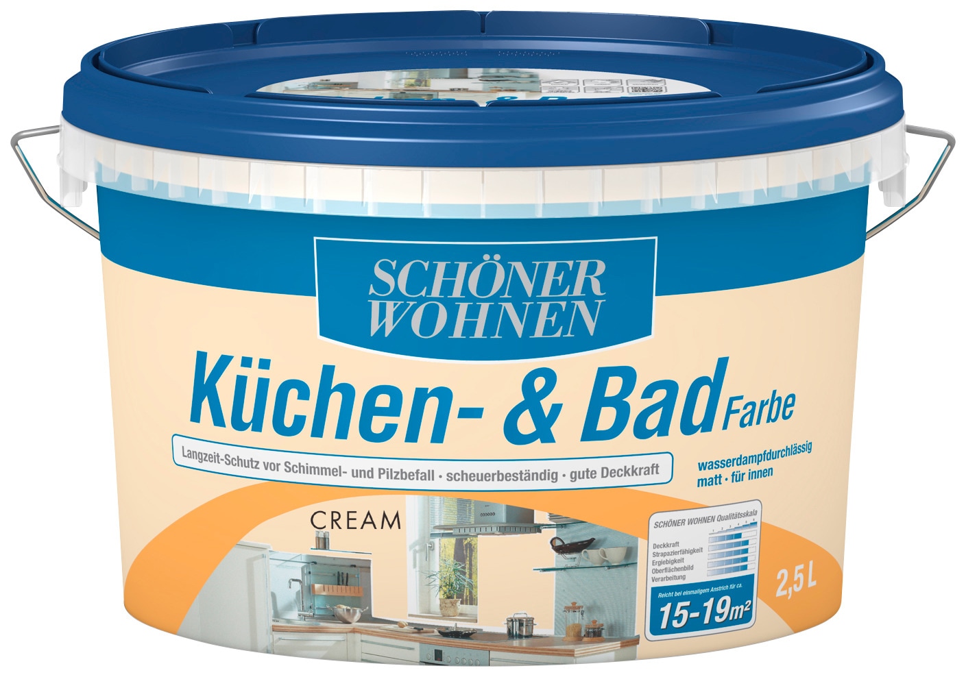 SCHÖNER WOHNEN FARBE Wandfarbe »Küchen- & Badfarbe«, 2,5 Liter, cream, Langzeitschutz vor Schimmel- und Pilzbefall