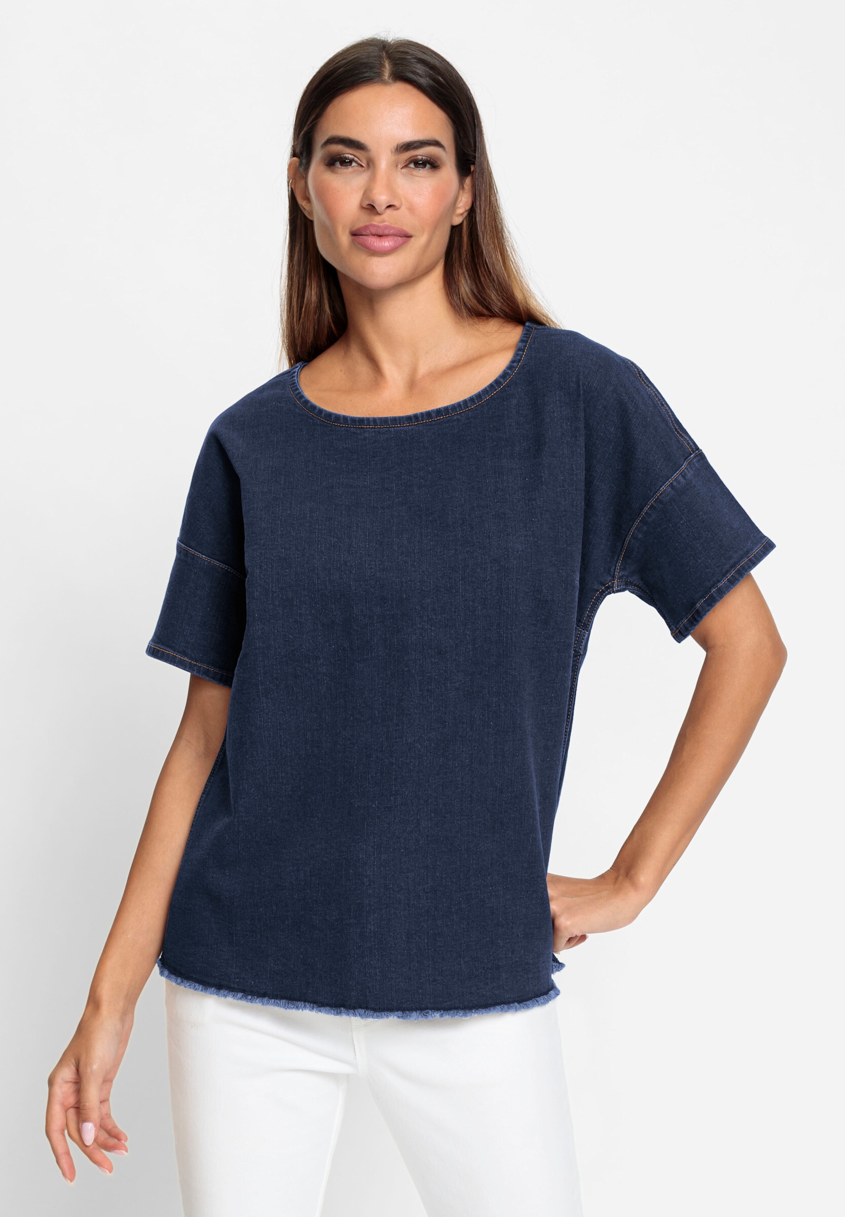 heine Schlupfbluse »Jeansbluse Jeansbluse mit Fransen«
