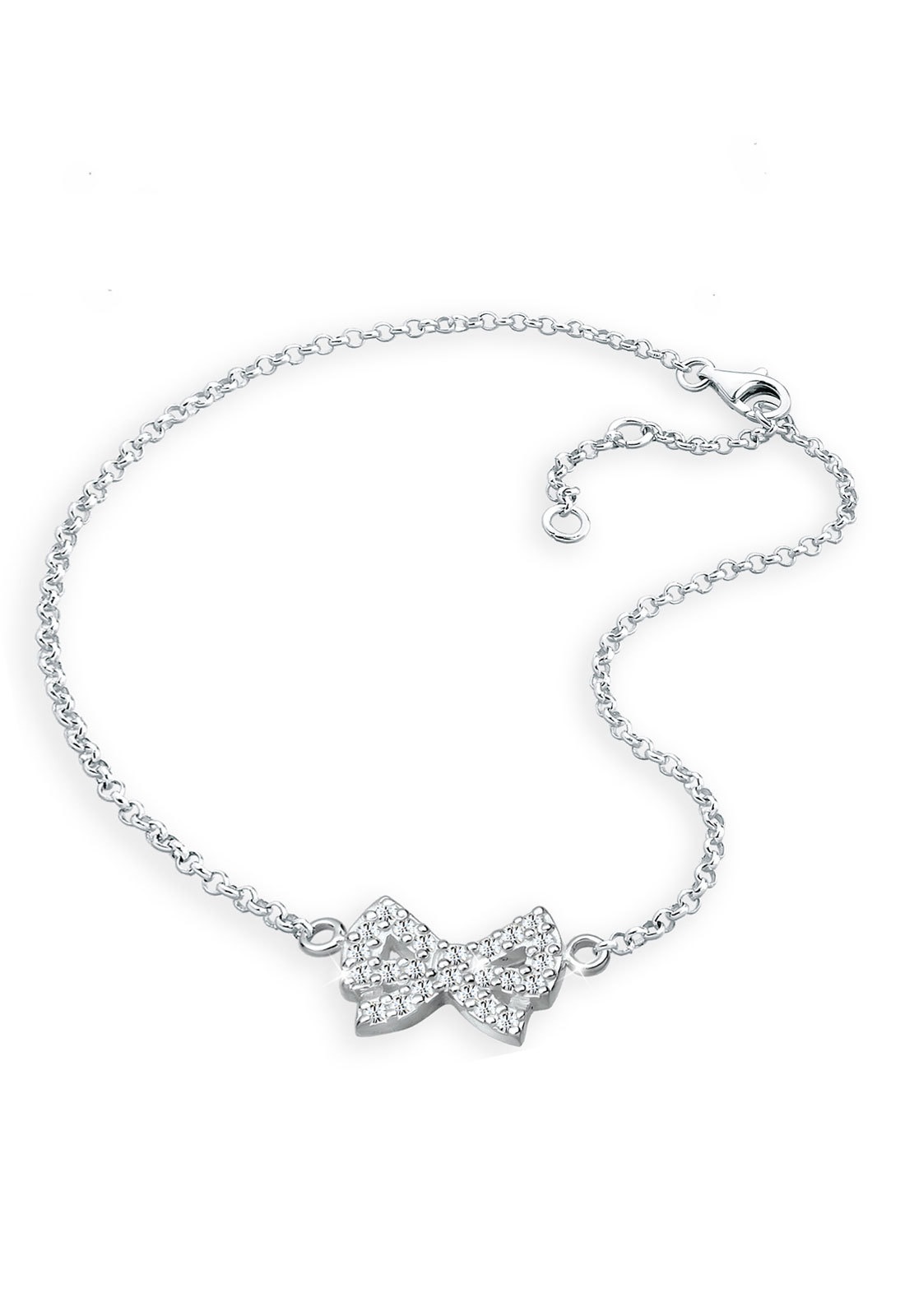 Elli Fußkette »Fußschmuck Schleife Glas Kristalle Weiß 925 Sterling Silber«