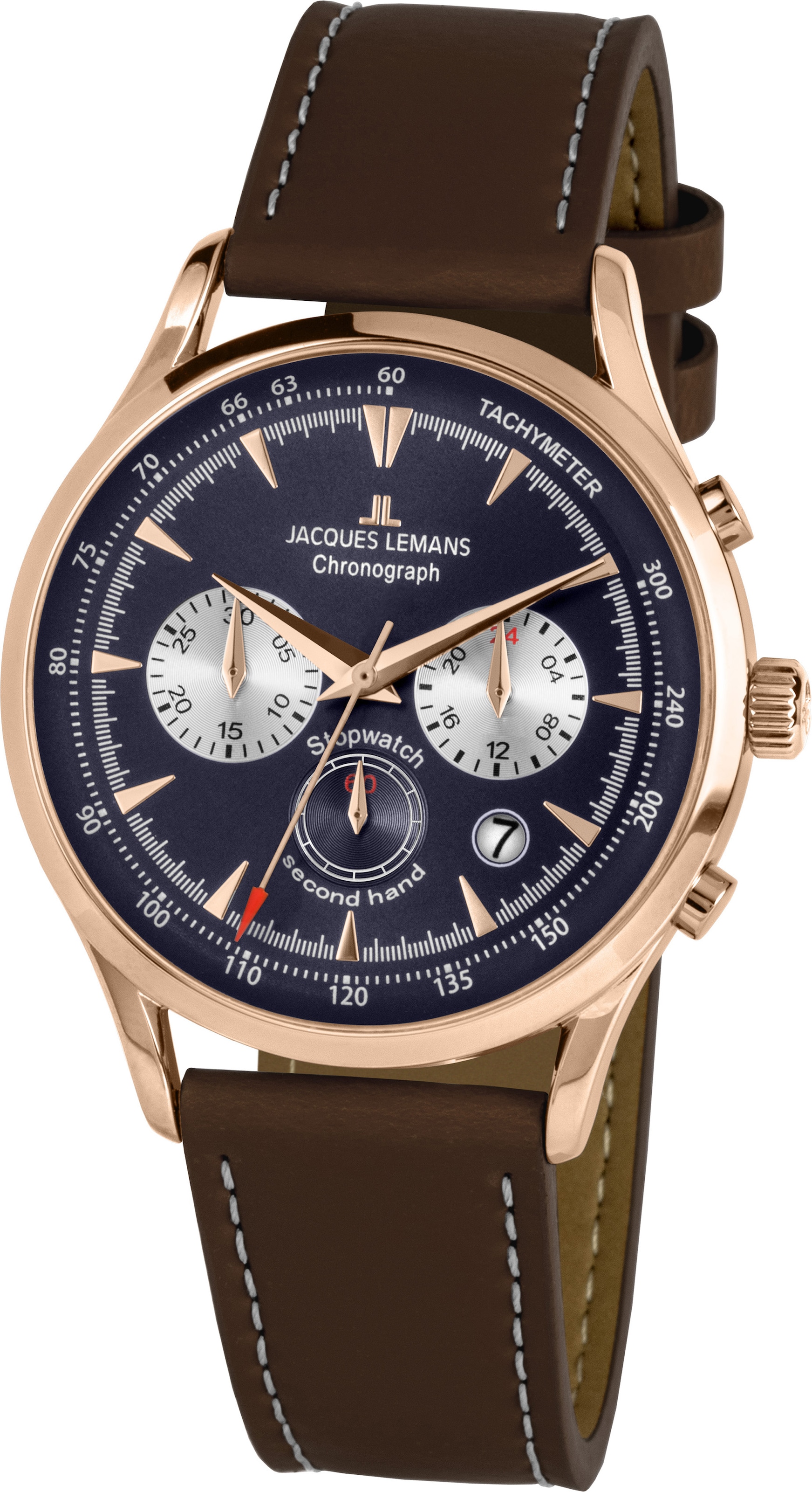 Jacques Lemans Chronograph »Retro Classic, 1-2068G«, Quarzuhr, Armbanduhr, Herrenuhr, Datum, Lederarmband