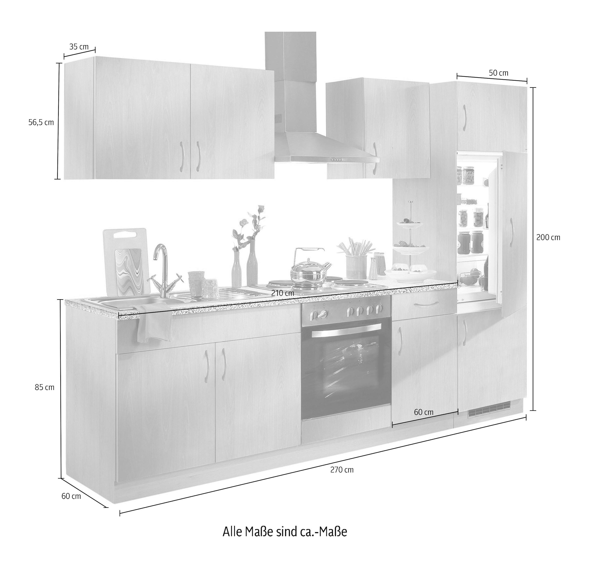 270 »Kiel«, cm Küchen wiho Rechnung bestellen auf Breite E-Geräten, Küchenzeile mit