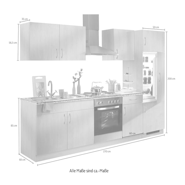 bestellen Küchen 270 »Kiel«, E-Geräten, Küchenzeile Breite Rechnung mit auf cm wiho