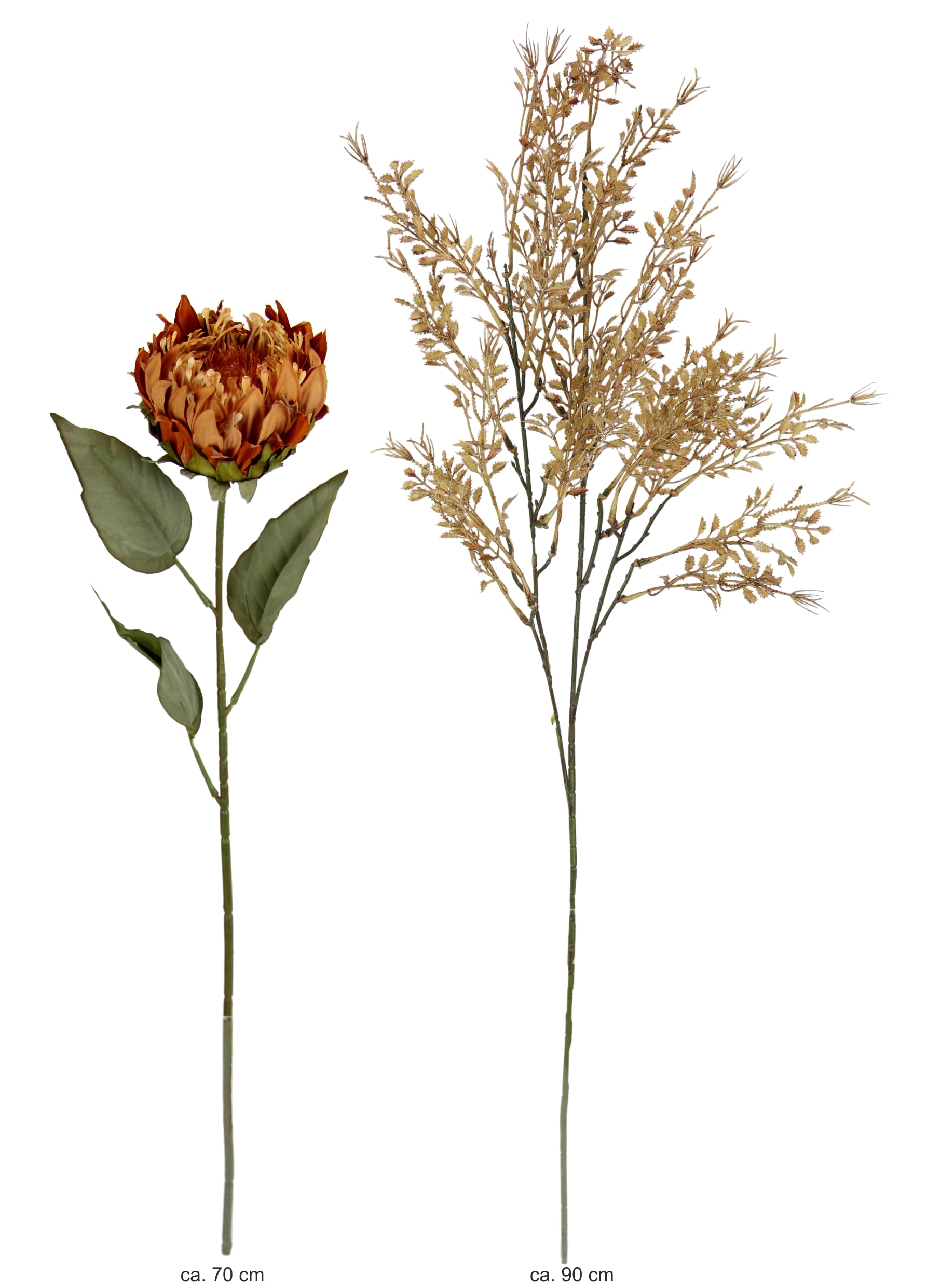 I.GE.A. Kunstblumenstrauß »Kunstblumen Set Artischocke« 2er Set Artischockenzweig mit Dekozweig 70cm Kunstpflanze Seidenblume