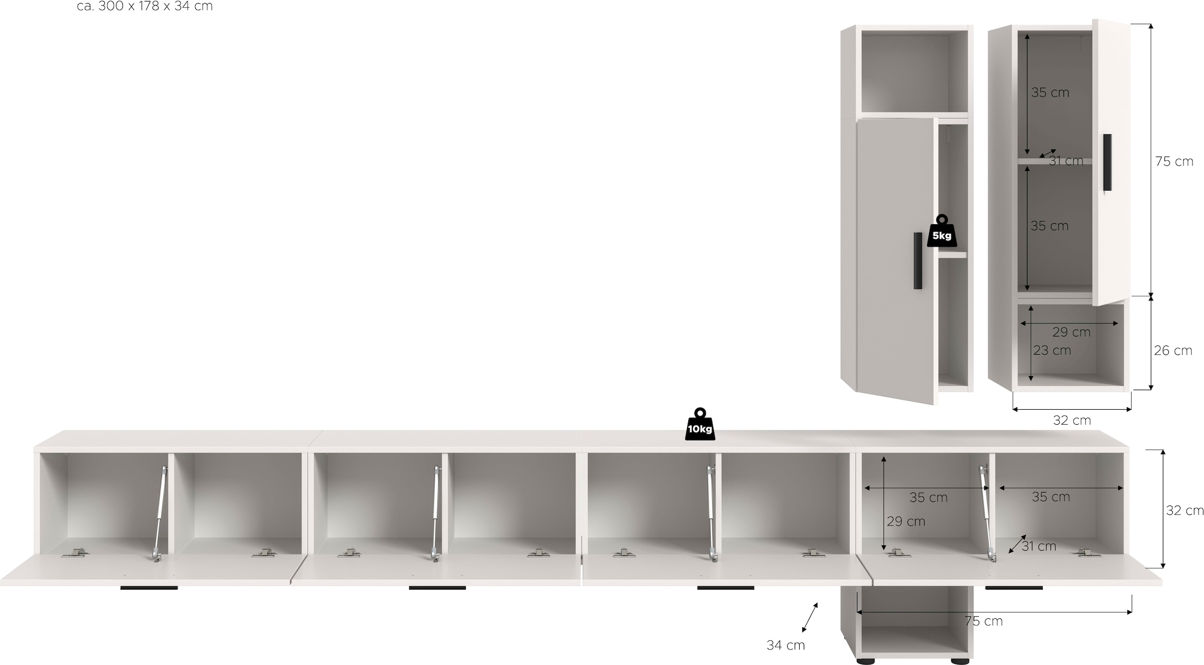 Home affaire Schrank-Set »ENESTE, 9-teilig, in verschiedenen Farben, individuell kombinierbar« verschiedenste Kombinationmöglichkeiten, stehend oder hängend, 3 Stk. tlg.