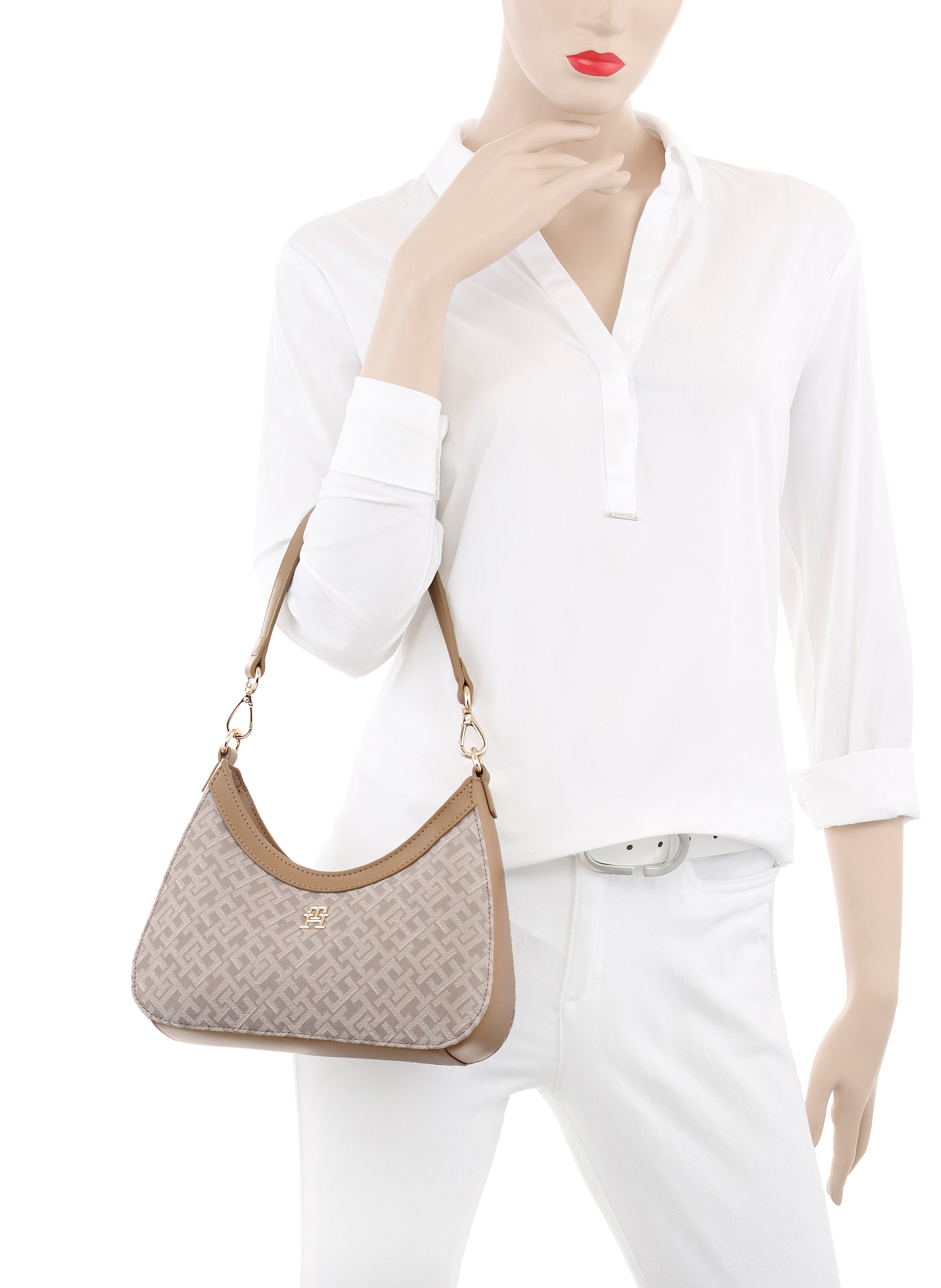 Tommy Hilfiger Umhängetasche »TH JACQUARD SHOULDER BAG«, Damen Schultertasche, Minibag, Clutch mit TH-Logoschriftzug