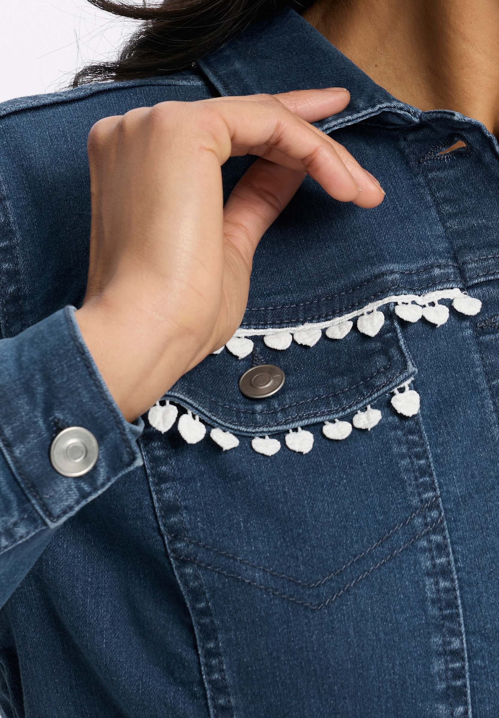 Sieh an! Jeansjacke »Jeans-Jacke Jeansjacke mit Spitzenband«