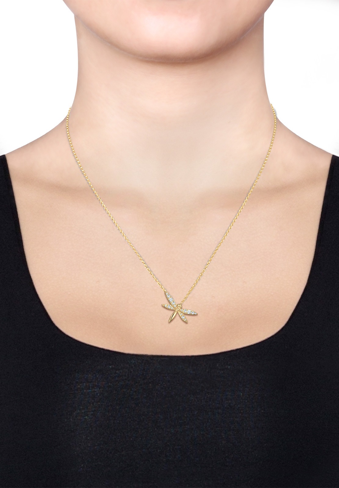 Elli Silberkette »Halskette Libelle Weiß 925 Silber vergoldet, mit Kristallen von Swarovski®«