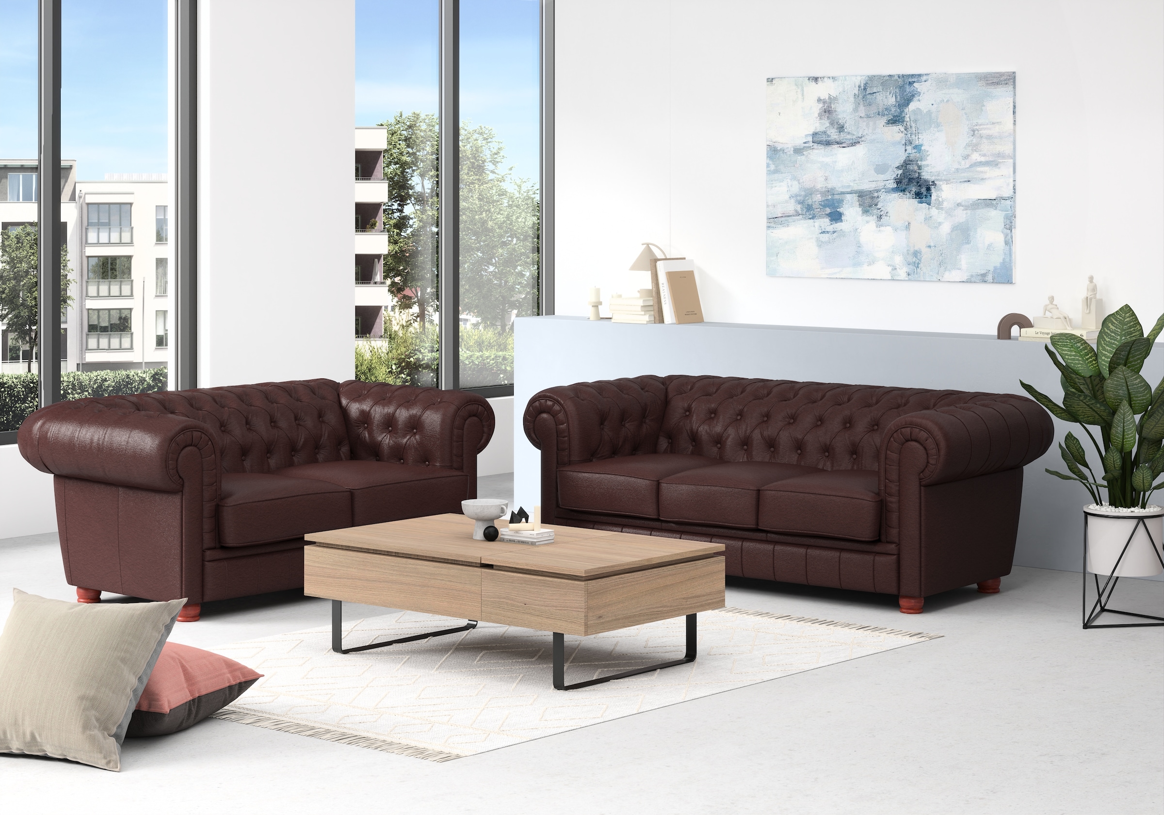 Max Winzer® Chesterfield-Sofa »Kent edel und bequem, tolle Detailverarbeitung, komfortable Armlehnen«, 3-Sitzer mit aufwendiger Knopfheftung, Breite 205 cm
