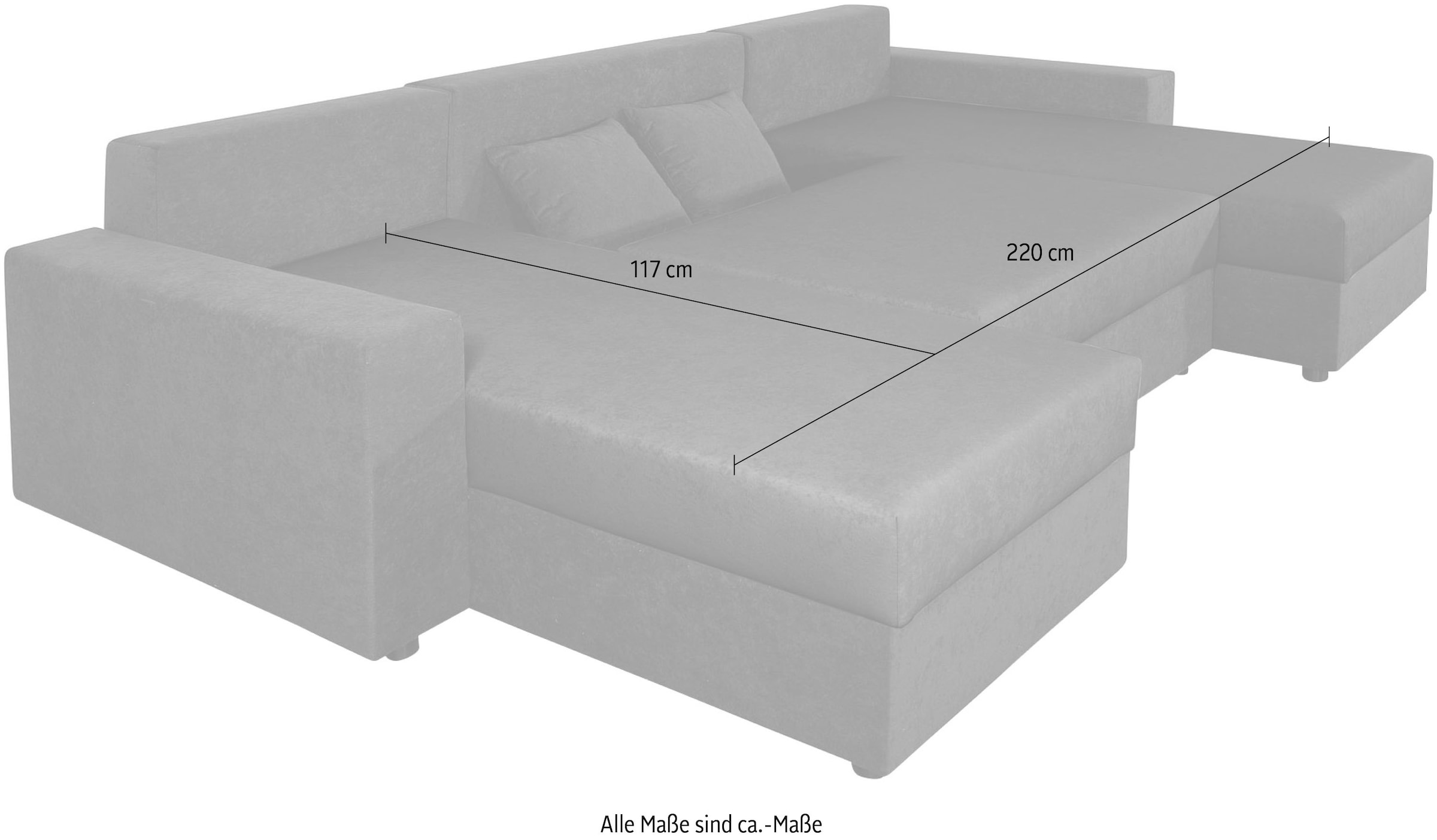 COLLECTION AB Wohnlandschaft »Pico U-Form, Breite 252, mit Schlaffunktion, Bettkasten & Zierkissen«, Wohnlandschaft,2 X Ottomane,Polyätherschaum Polsterung