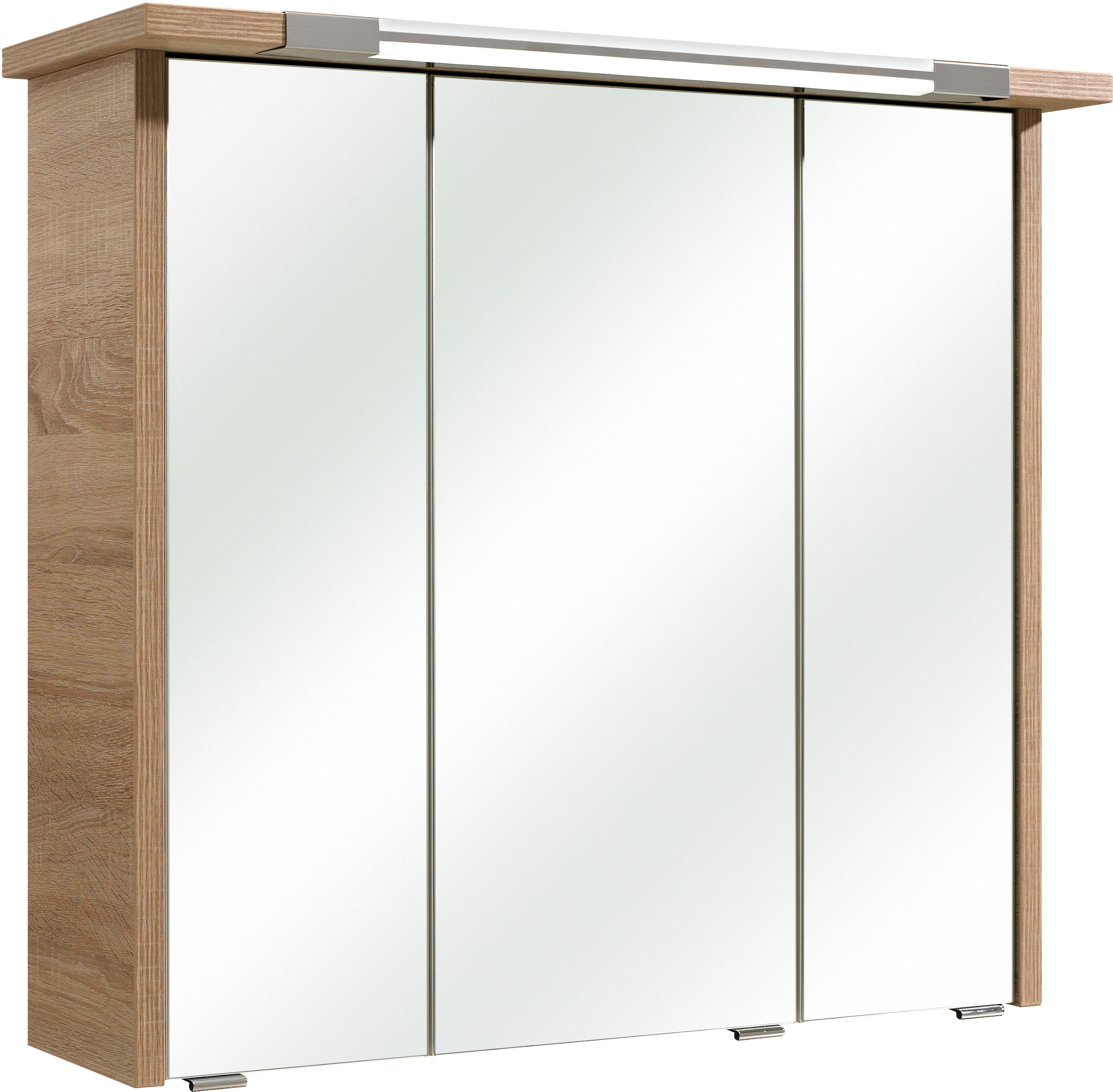 Saphir Spiegelschrank »Quickset 382 Badschrank, 3 Spiegeltüren, 6 Einlegeböden, 75 cm breit«, inkl. LED-Beleuchtung, Türdämpfer, Schalter-/Steckdosenkombination