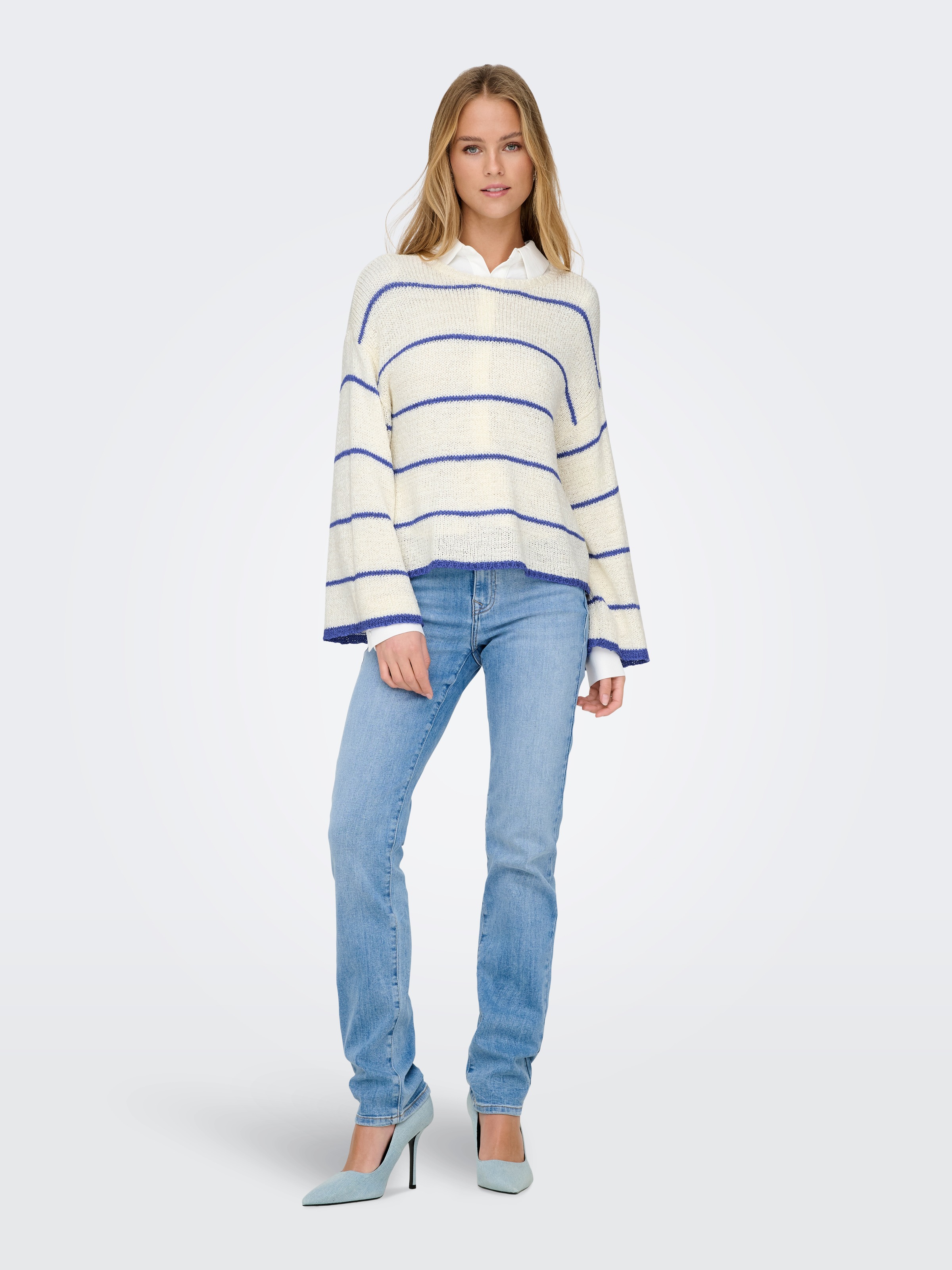 ONLY Rundhalspullover »ONLGEENA 7/8 STRIPE O-NECK KNT NCA«