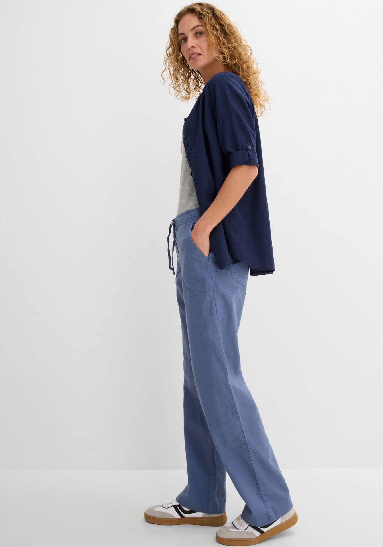 bonprix Leinenhose  Loose Fit, mit Kordelzugbund, mit Eingrifftaschen, mit Gesäßtaschen