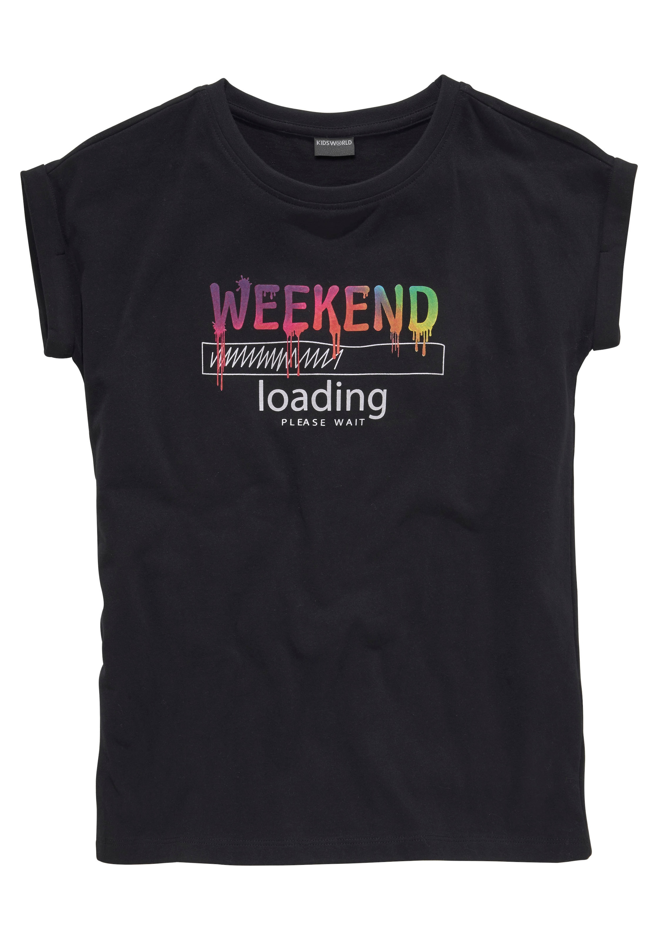 KIDSWORLD T-Shirt »WEEKEND loading...please wait«, in weiter legerer Form,  Regenbogen-Druckfarben sind unterschiedlich bei ♕
