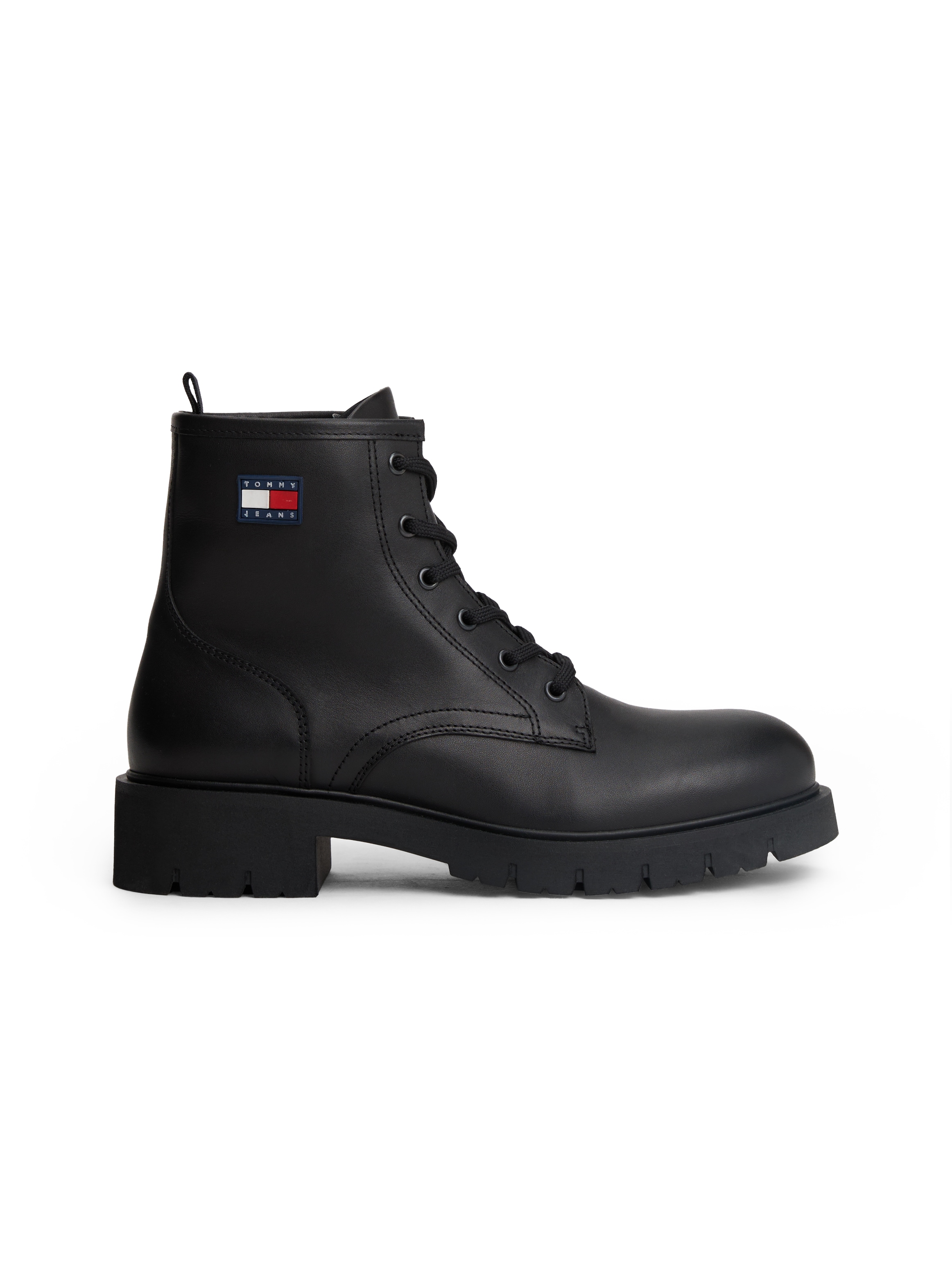 Tommy Jeans Schnürboots »TJW LACE UP LEATHER BOOT«  , Blockabsatz, Schnürstiefelette mit Logoflag an der Seite