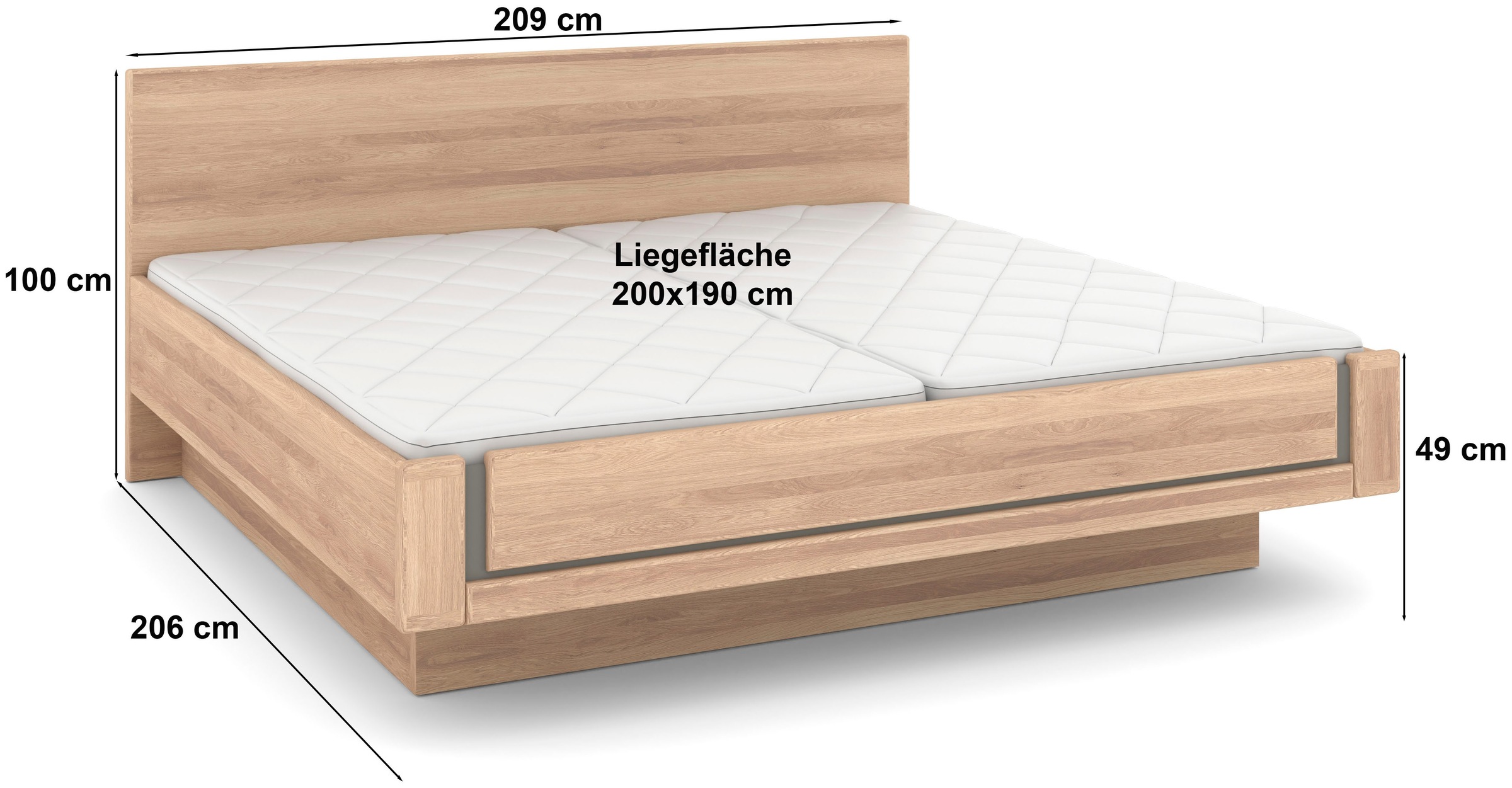 Musterring Holzbett »Sorrent, Bettgestell, Bettrahmen, teilmassiv Eiche«, (MADE IN GERMANY), Eiche teilmassiv, Liegehöhenverstellung, in schwebender Optik
