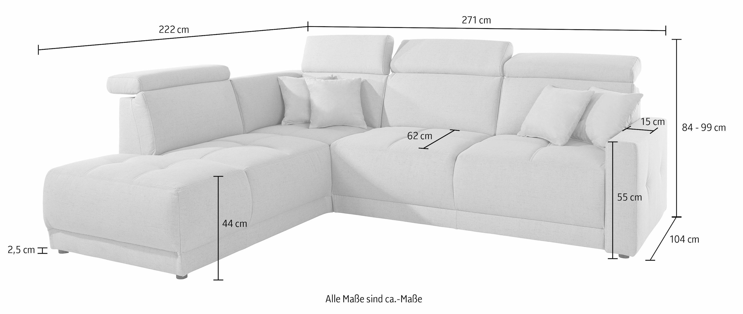 DOMO collection Ecksofa »Ava L-Form«, mit Ottomane, Federkern wahlweise mit Kopfteilverstellungen