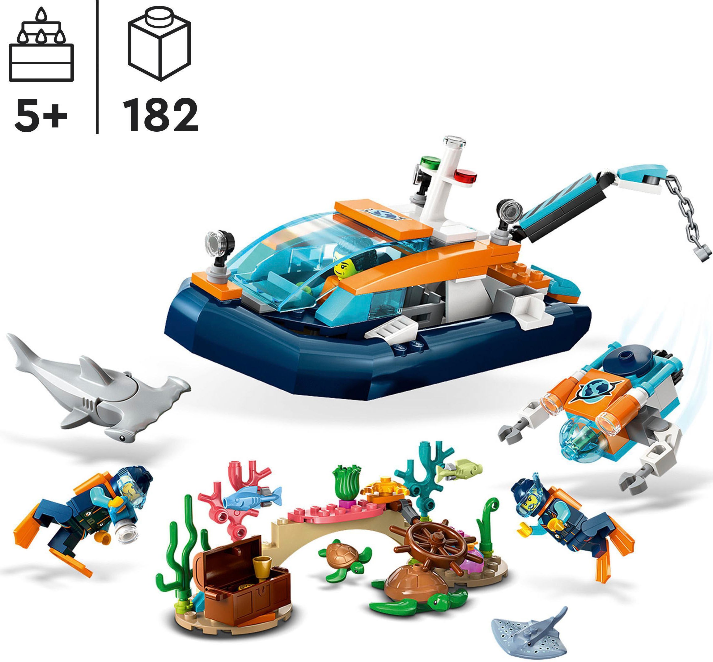 LEGO® Konstruktionsspielsteine »Meeresforscher-Boot (60377), LEGO® City«, (182 St.), Made in Europe