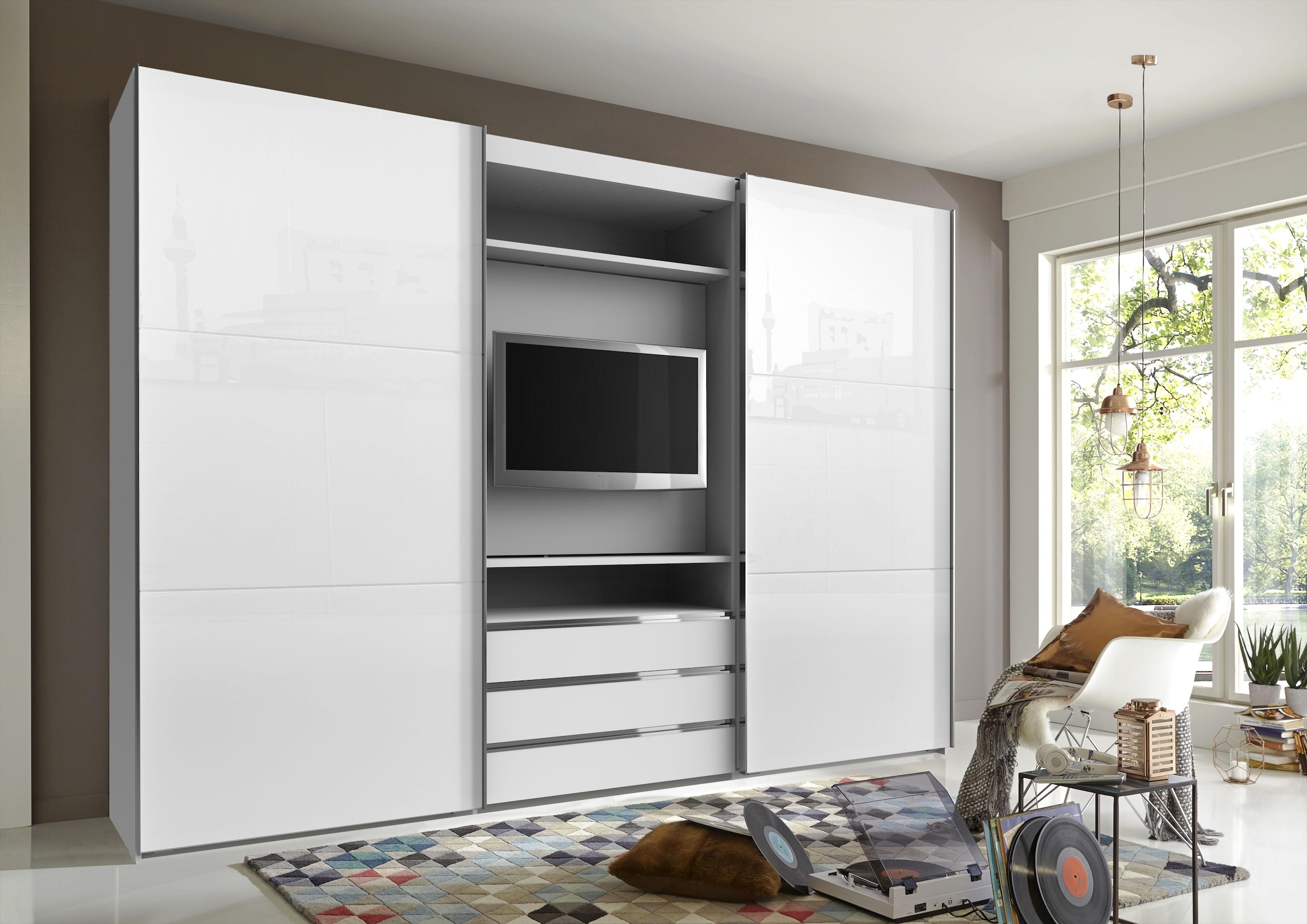 Wimex Schwebetürenschrank »Magic by fresh to go«, tolles EXTRA: mit drehbarem TV-Element, Fronten aus Glas