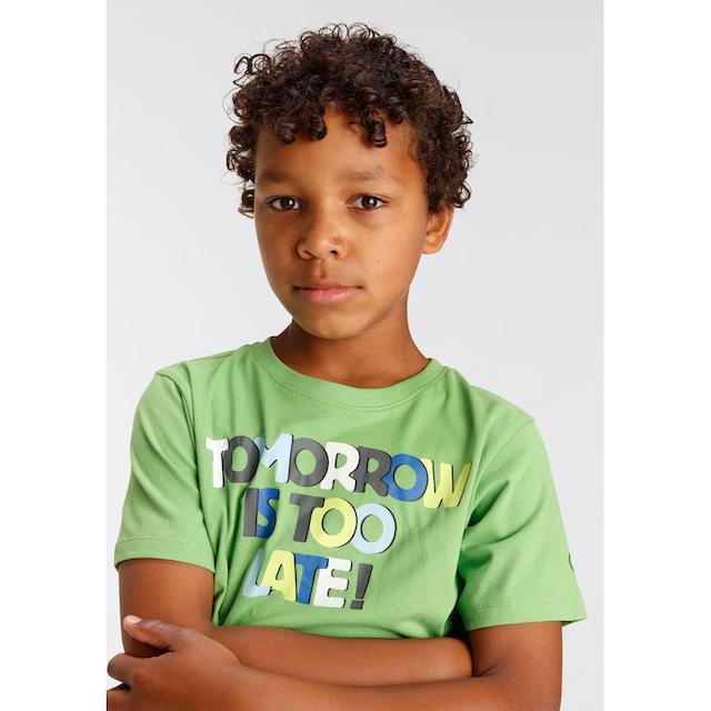 KIDSWORLD T-Shirt »TOMORROW IS TOO LATE«, Spruch bei