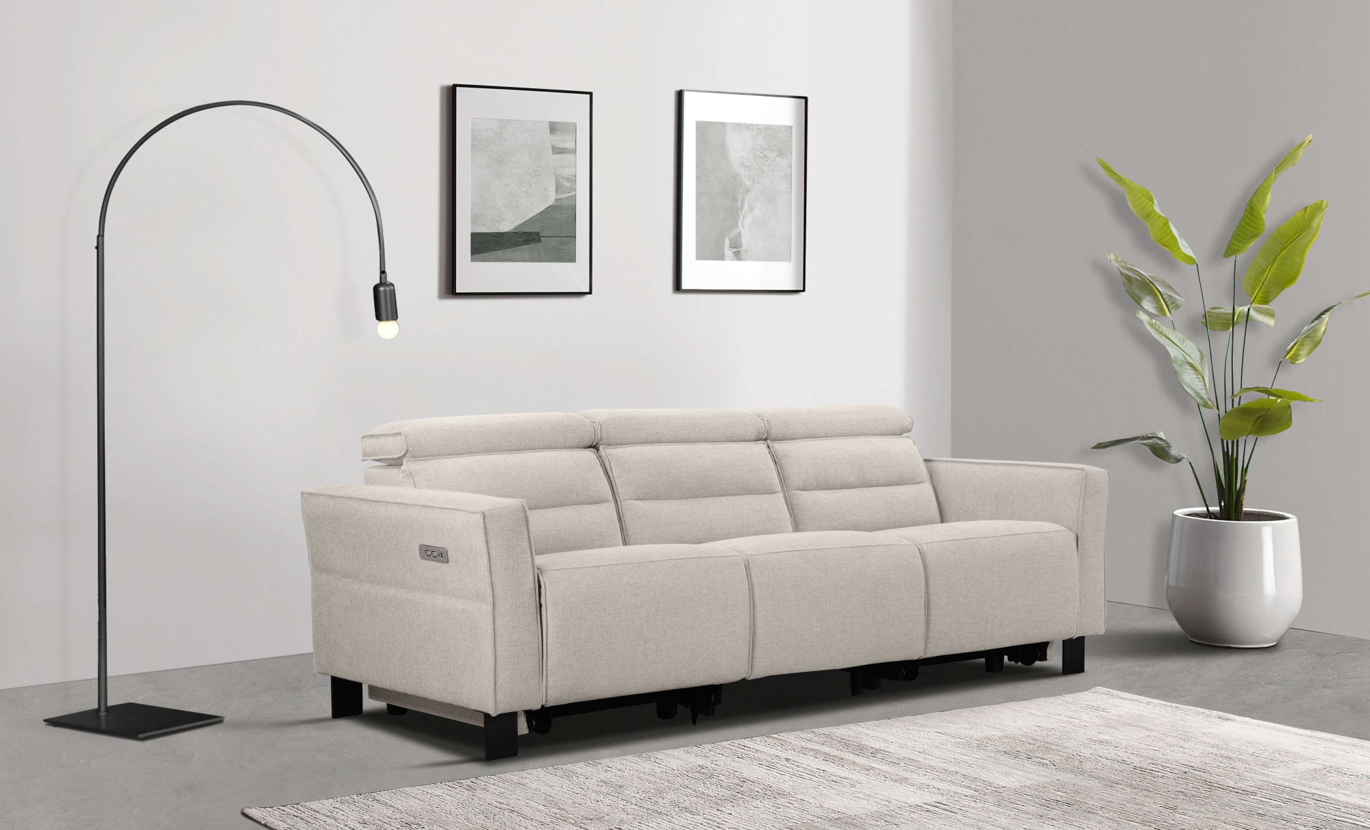 Places of Style 3-Sitzer »Carpari, 224cm, manuelle od. elektrische Relaxfunktion in 2 Sitzen«, mit USB-A/C, Kopfteilverstellung, Echtleder, Kunstleder, Webstoff