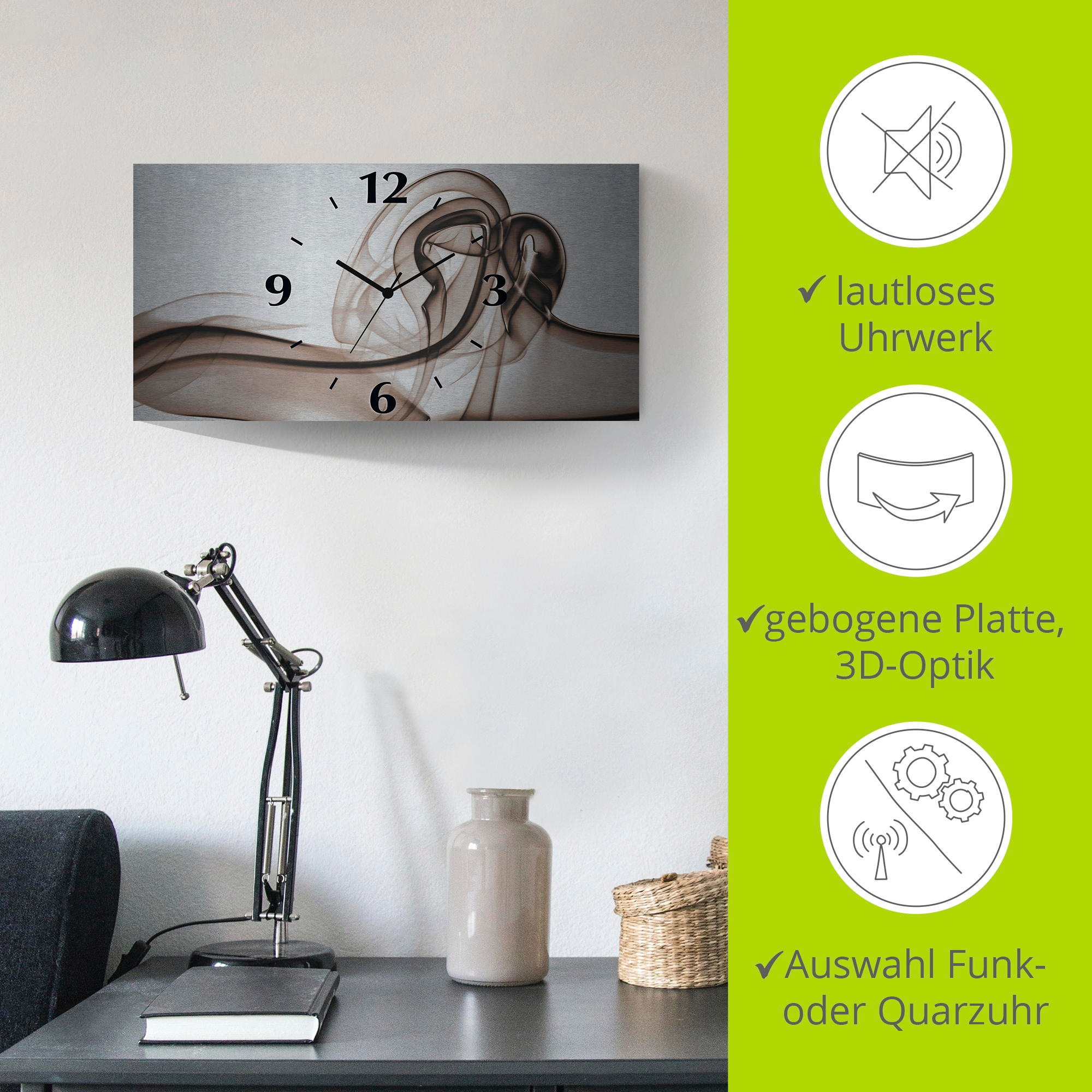 Artland Wanduhr »Aufeinandertreffen Hintergrund- braun«, 3D Optik gebogen, mit Quarz- oder Funkuhrwerk, versch. Größen