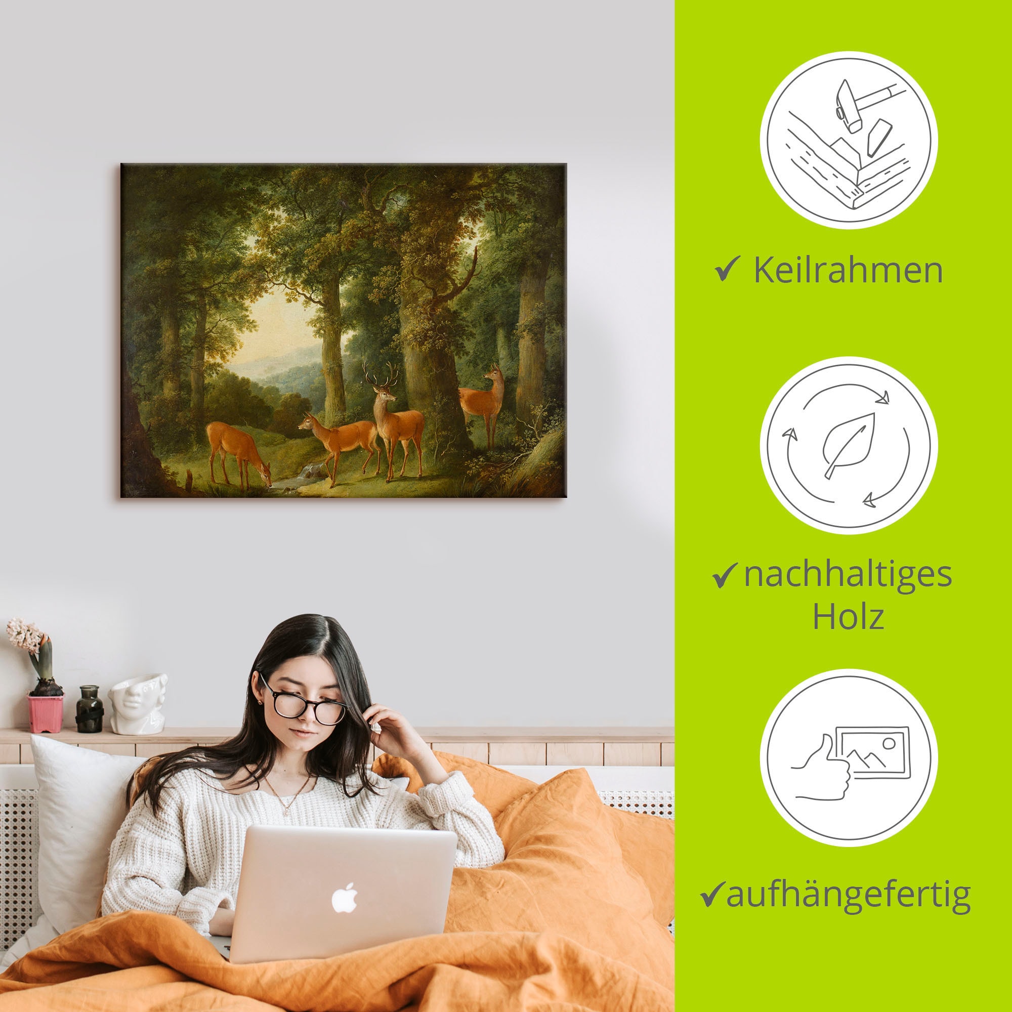 Artland Leinwandbild »Waldlandschaft mit Rotwild. Um 1760/70« Wald 1 Stk. tlg. auf Keilrahmen gespannt