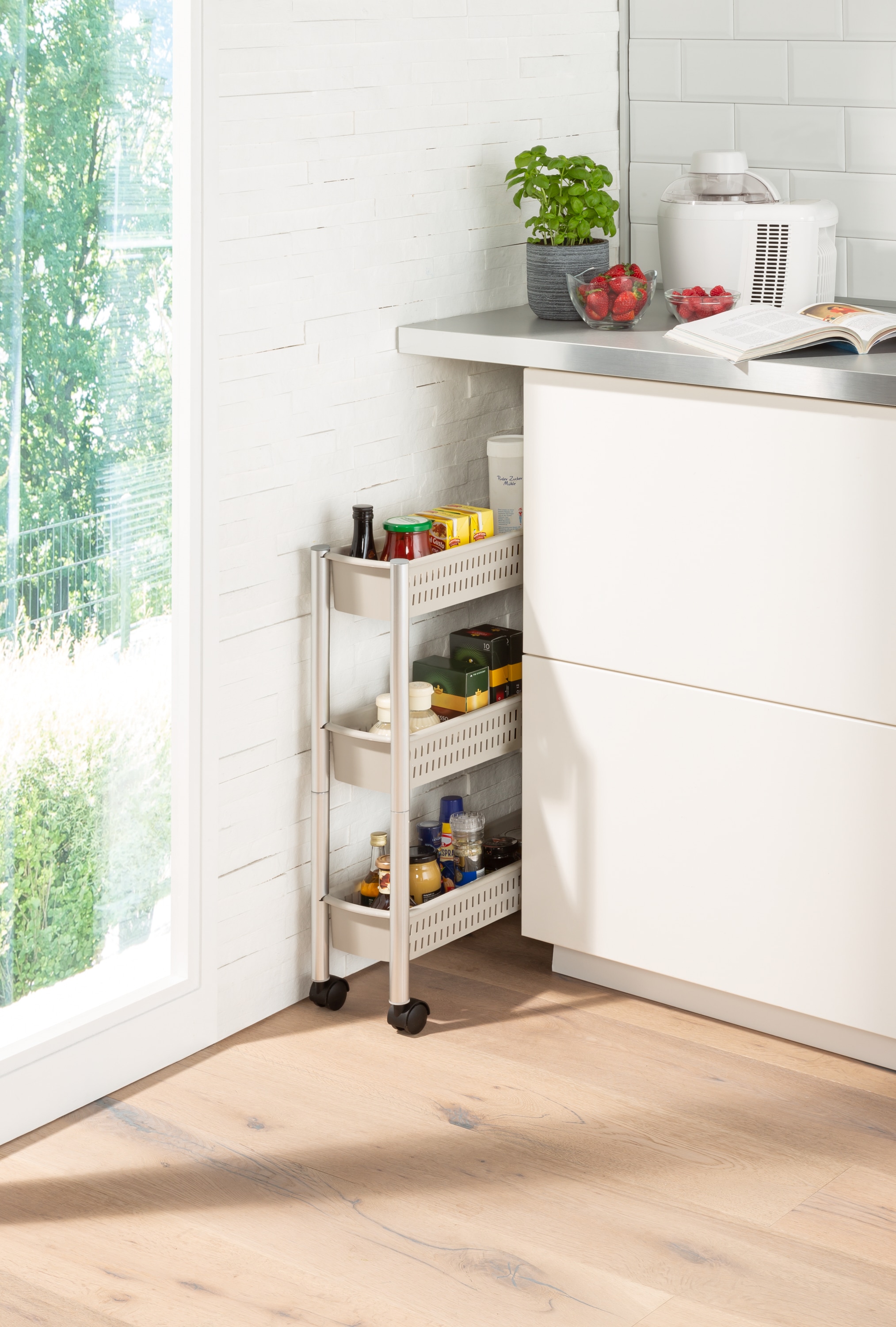 Ruco Rollwagen für die Nische, mt drei geräumigen Körben, Aluminium/Kunststoff