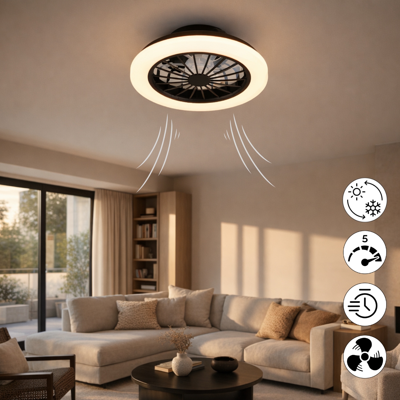 Hanseatic LED Deckenleuchte »DLVO69222RS, Deckenventilator mit Licht Ø 38cm, inkl Fernbedienung« LED-Board 1 Stk. Farbwechsler | warmweiß - kaltweiß Ventilator mit 5 Stufen, Vor- & Rücklauf, LED mit CCT Timer Nachtlicht