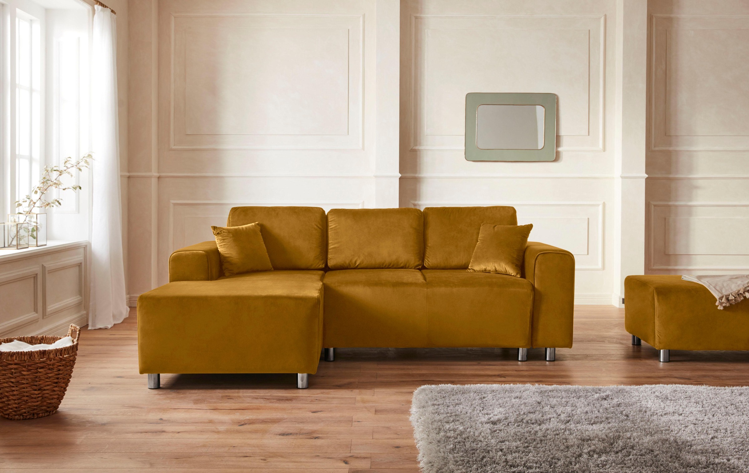 Guido Maria Kretschmer Home&Living Ecksofa »Györ«, L-Form, wahlweise mit Bettfunktion und Bettkasten incl. 2 Zierkissen