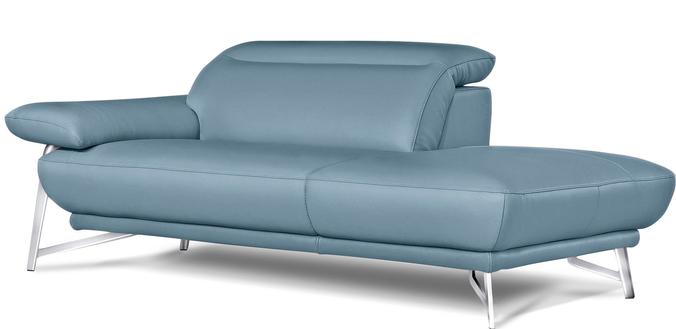 Egoitaliano Ottomane »Anais, erstklassiges Designsofa, Breite 179 cm, Fußfarbe chrom«, Kopfteil verstellbar, Leder CAREZZA, himmelblau