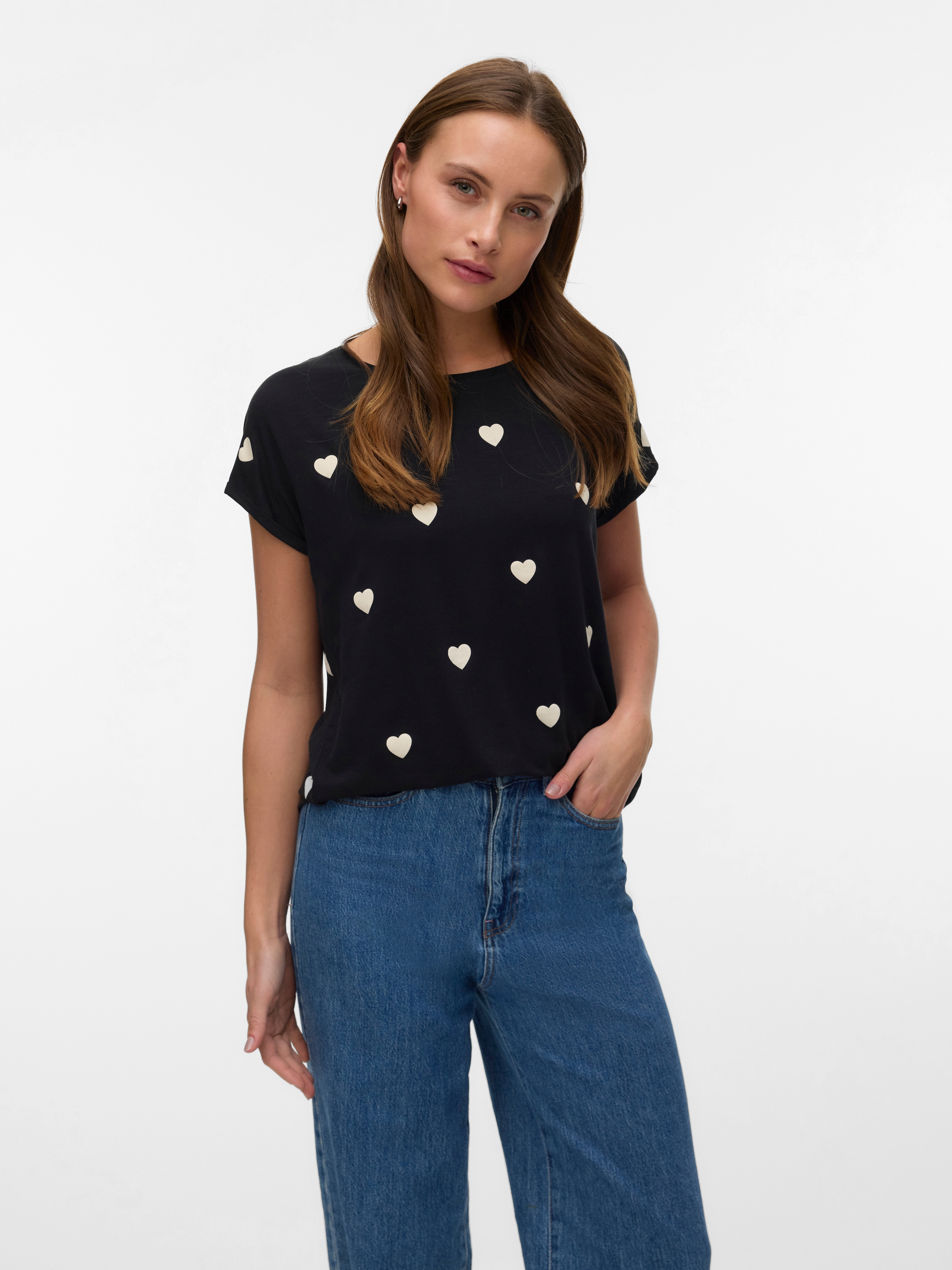 Vero Moda Kurzarmshirt »VMAVA SS TOP MULTI AOP NOOS« Materialmix, regular fit