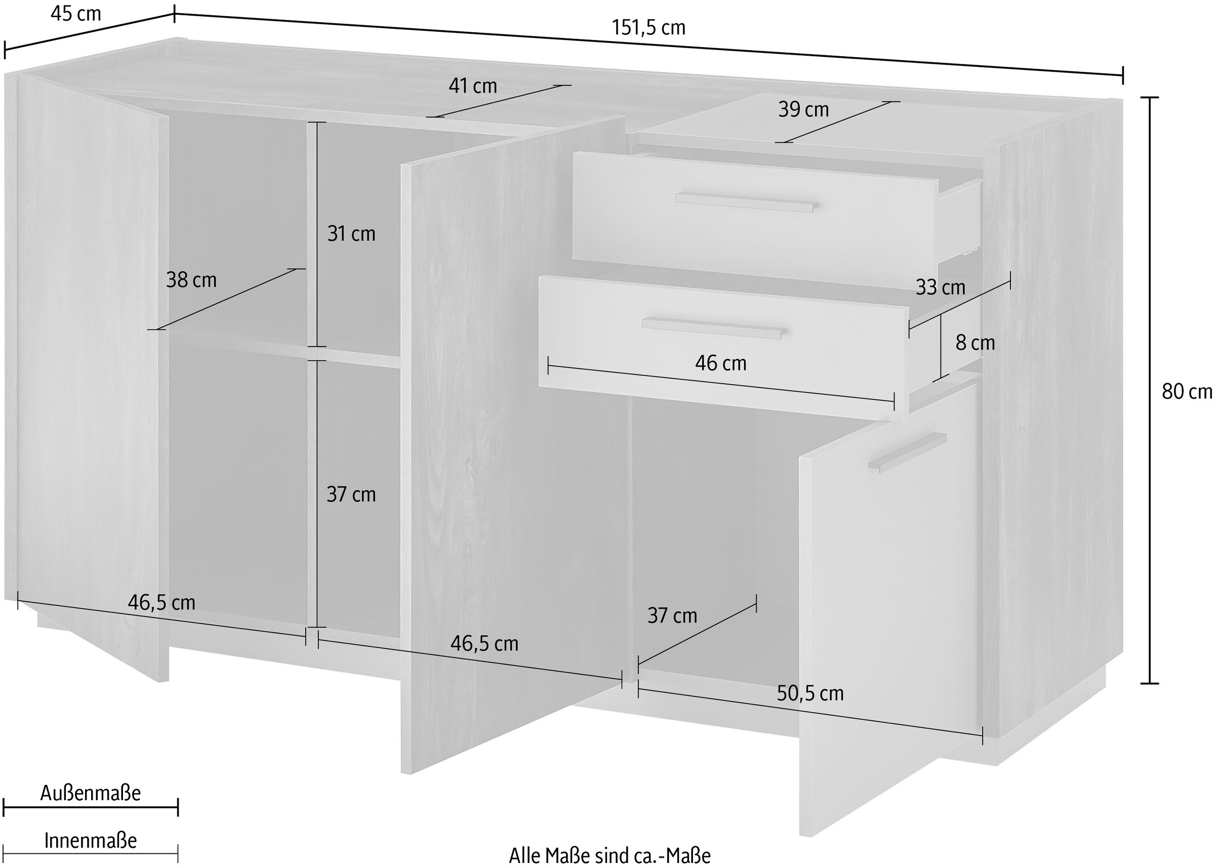 INOSIGN Sideboard »LARGO«, mit Soft-Close-Funktion, Breite ca. 152 cm