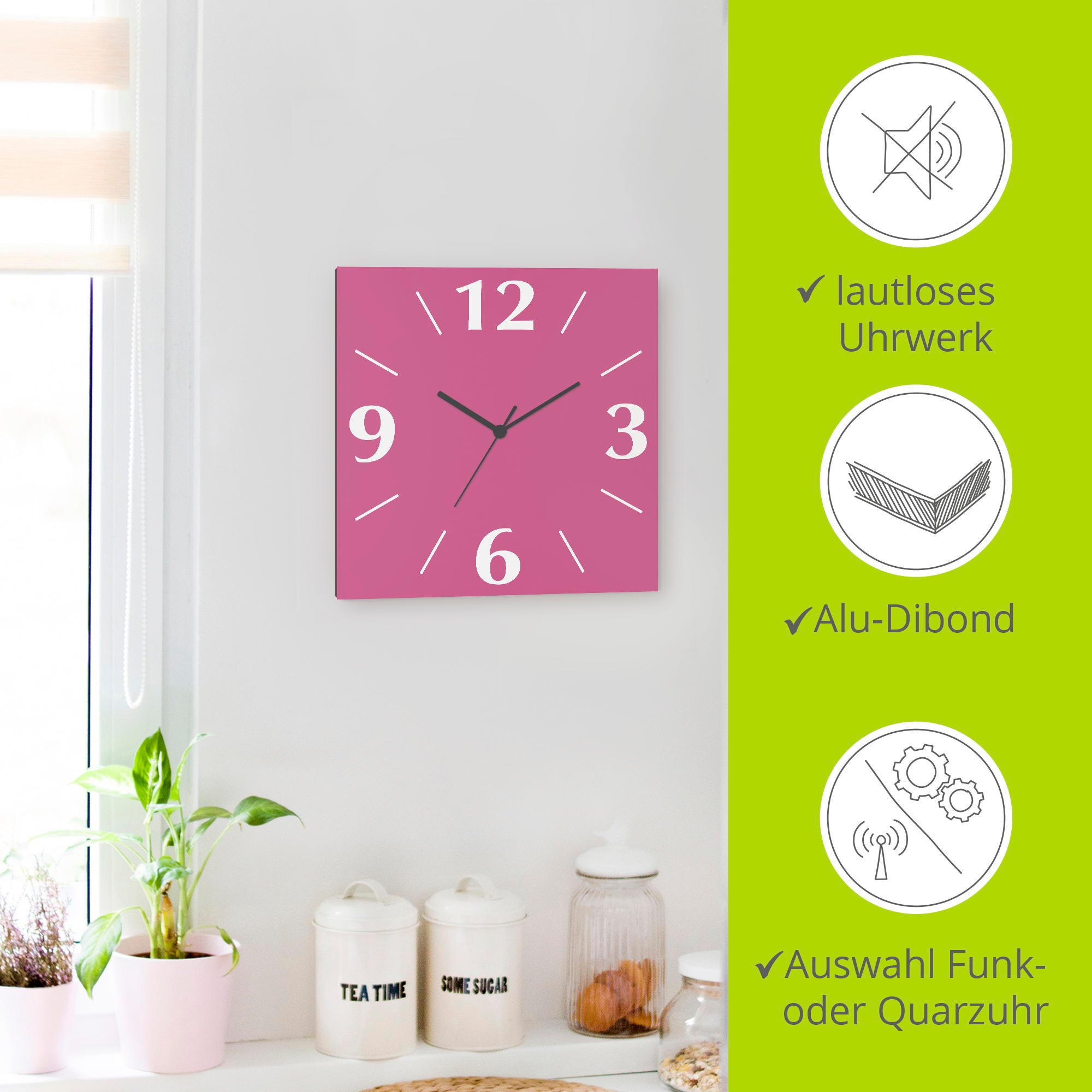 Artland Wanduhr »Uni Trendfarben« wahlweise mit Quarz- oder Funkuhrwerk, lautlos ohne Tickgeräusche