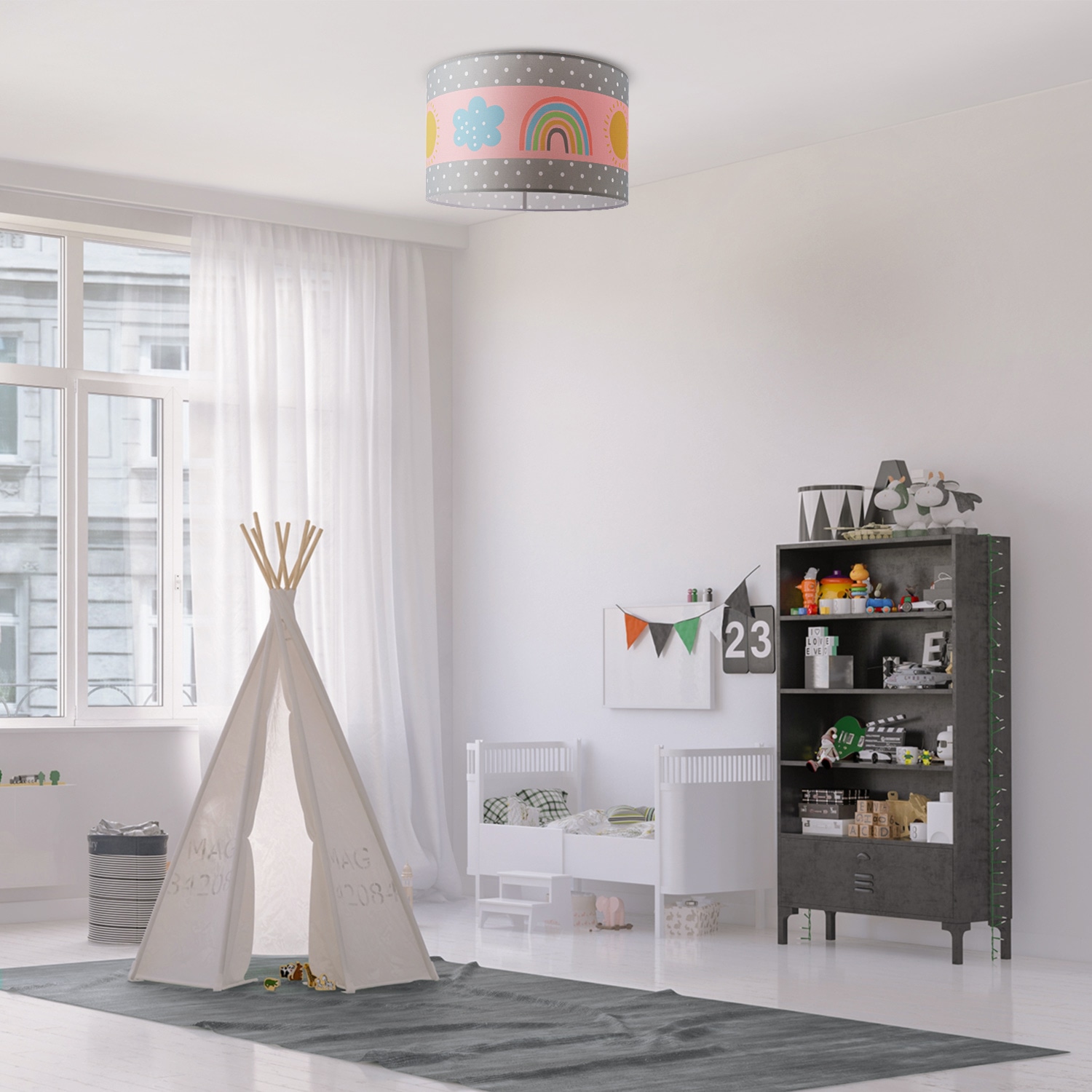 Paco Home Lampe Grau Kinderzimmer online mit 1 Weiß | Regenbogen 962«, E27 flammig-flammig, Jahren »Cosmo Garantie Deckenlampe XXL Rosa 3 Sonne Deckenleuchte kaufen