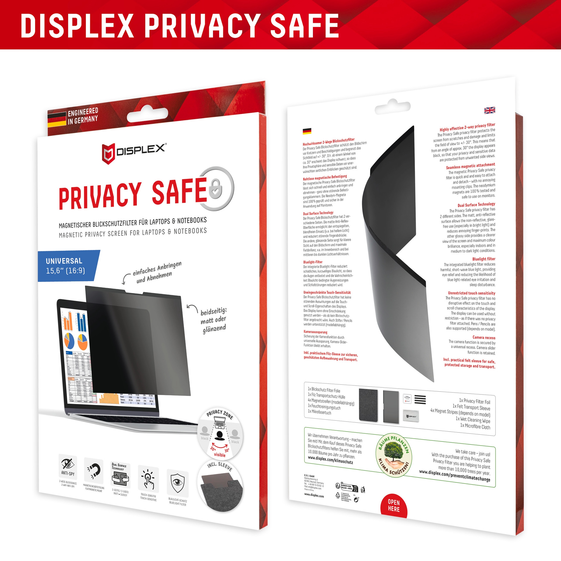 Displex Displayschutzfolie »Privacy Safe - Universal 15,6, 16:9« Blickschutzfilter