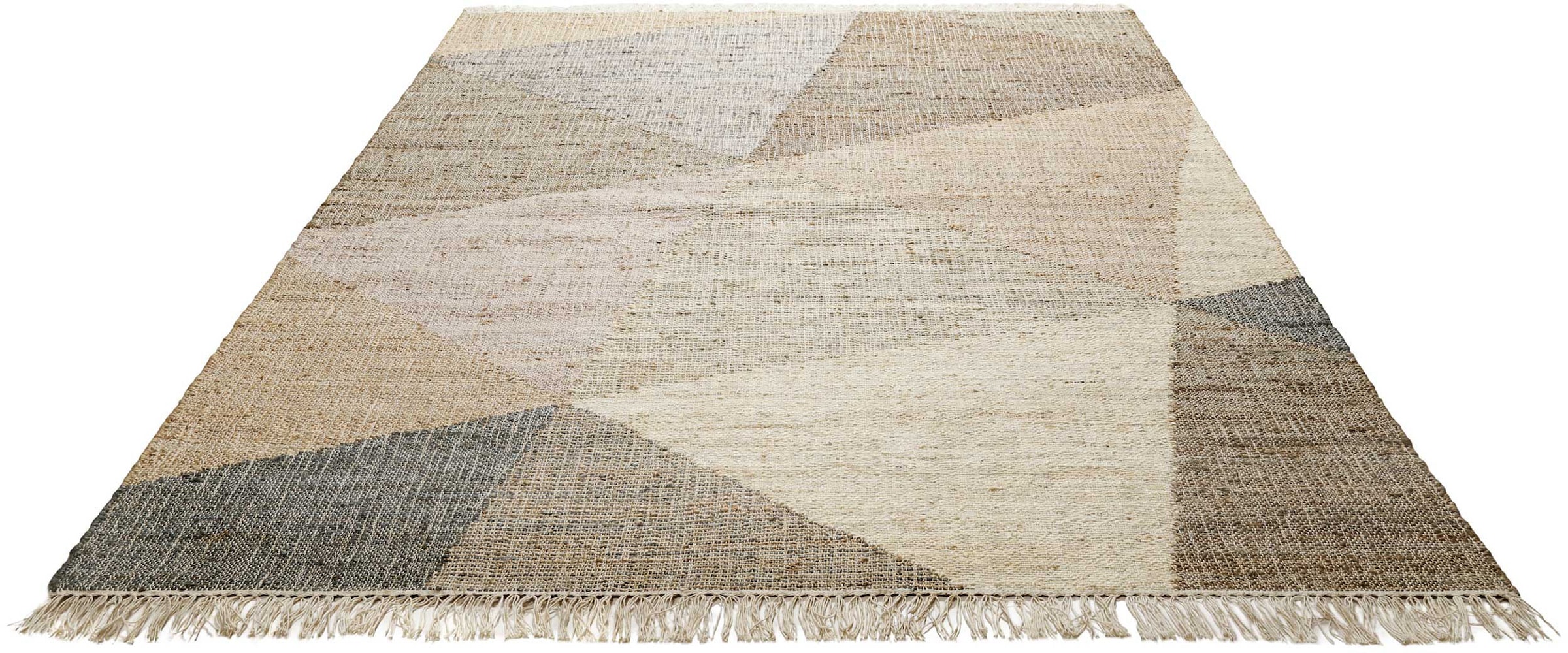 Green Looop Teppich »Vincent GL-82111«, Teppich mit Jute Naturfaser mit aus rechteckig, Baumwolle, Fransen, Wohnzimmer