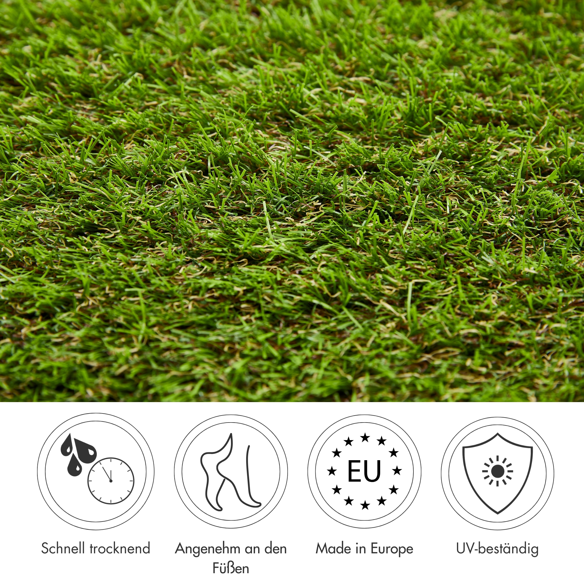 Andiamo Kunstrasen »Mykonos, Premium-Qualität, Made in Belgium«, rechteckig, 37 mm Höhe, natürliche Optik, mit Drainagefunktion, für Balkon, Terrasse, & Garten