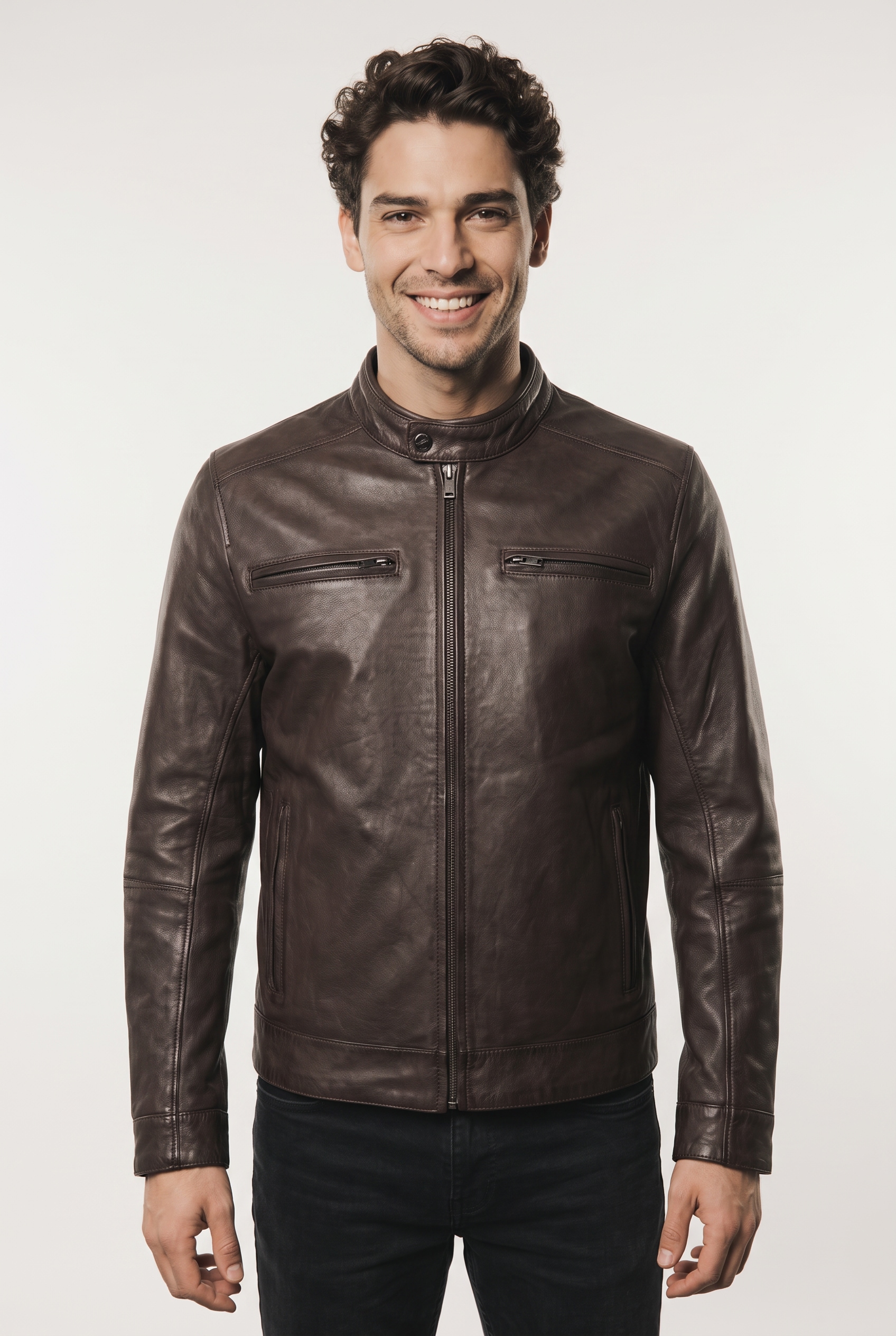 Mauritius Lederjacke »MMBlaco« im Biker-Stil mit Stehkragen und Drucker