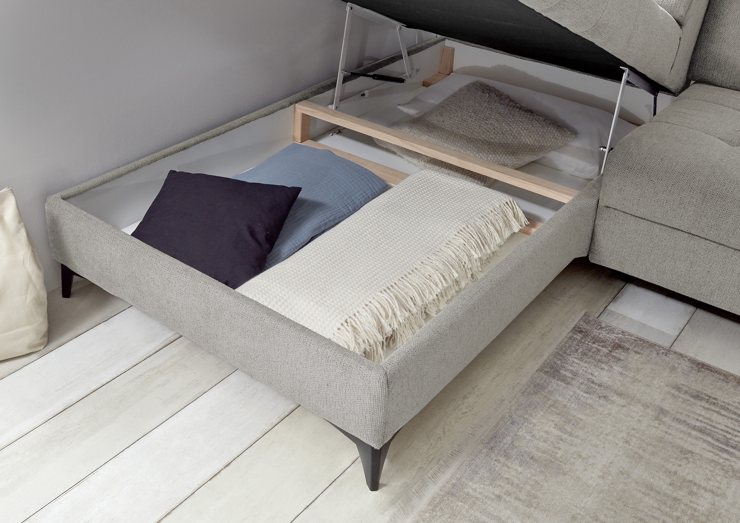 ED EXCITING DESIGN Ecksofa »Rockdale L-Form mit Bettfunktion, Bettkasten« Kopfteilverstellung, Sitztiefenverstellung & USB-Port