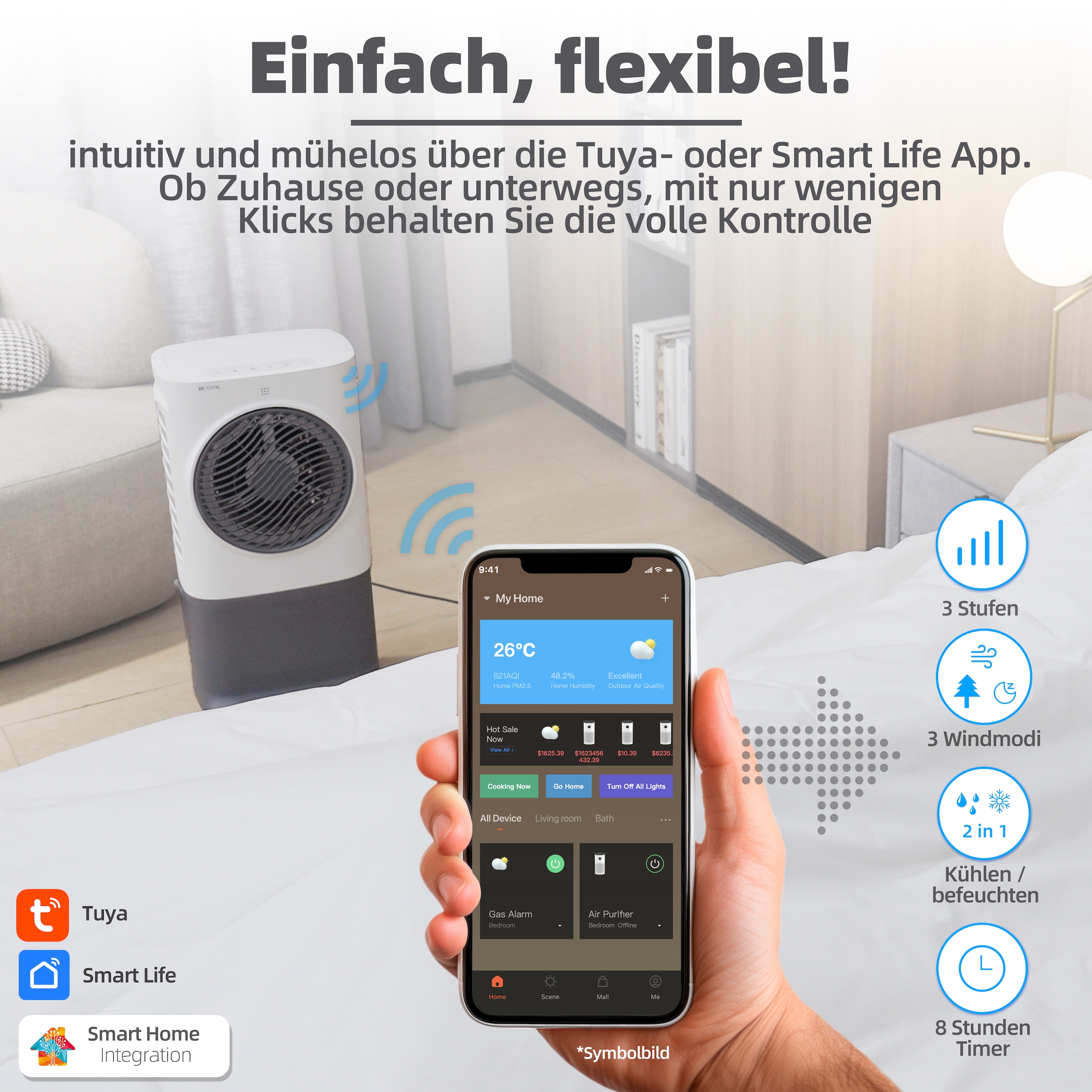 be cool Ventilatorkombigerät »Premium Luftkühler mit mit Wifi und 6,5l Wassertank«, abnehmbarer Wassertank, von oben befüllbar, WiFi