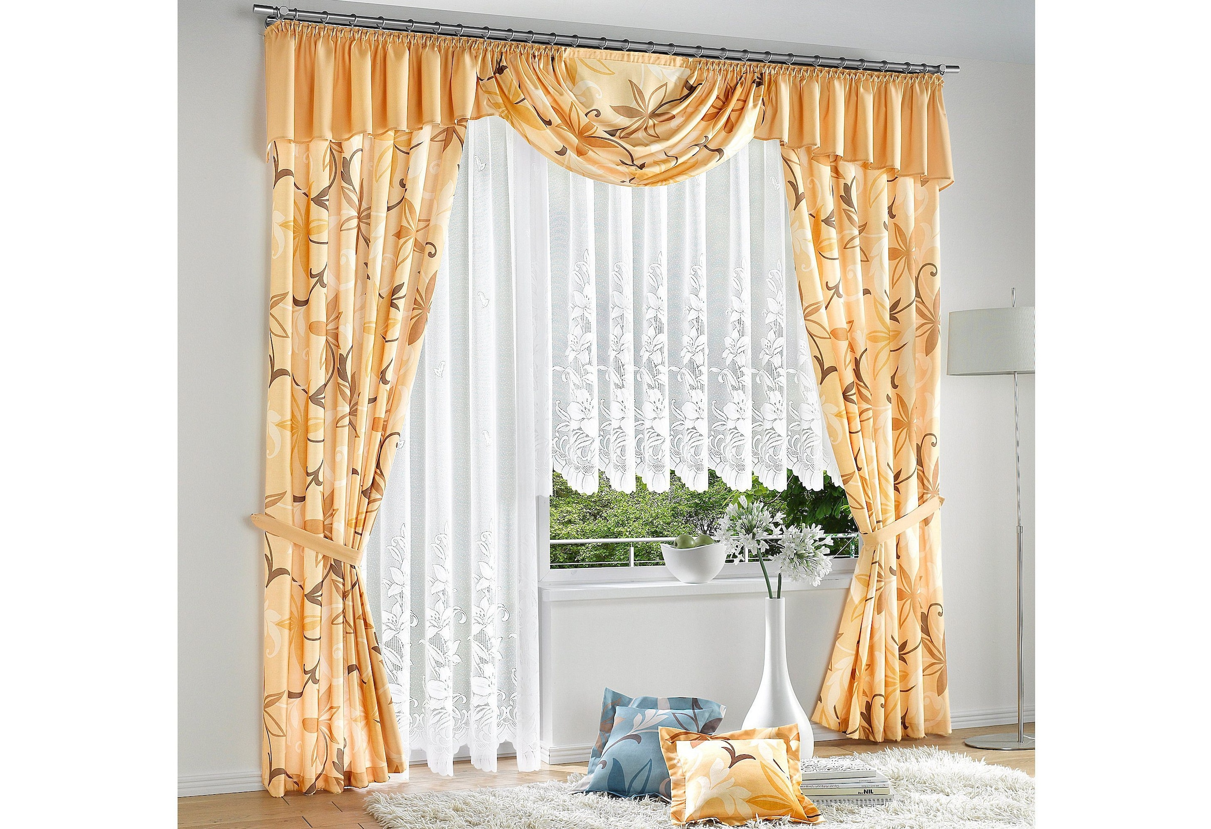 Weckbrodt Gardine »Wismar«, (1 St.), Jacquard, strukturiert, Allover,floral,halbtransparent, Bordüre, Store
