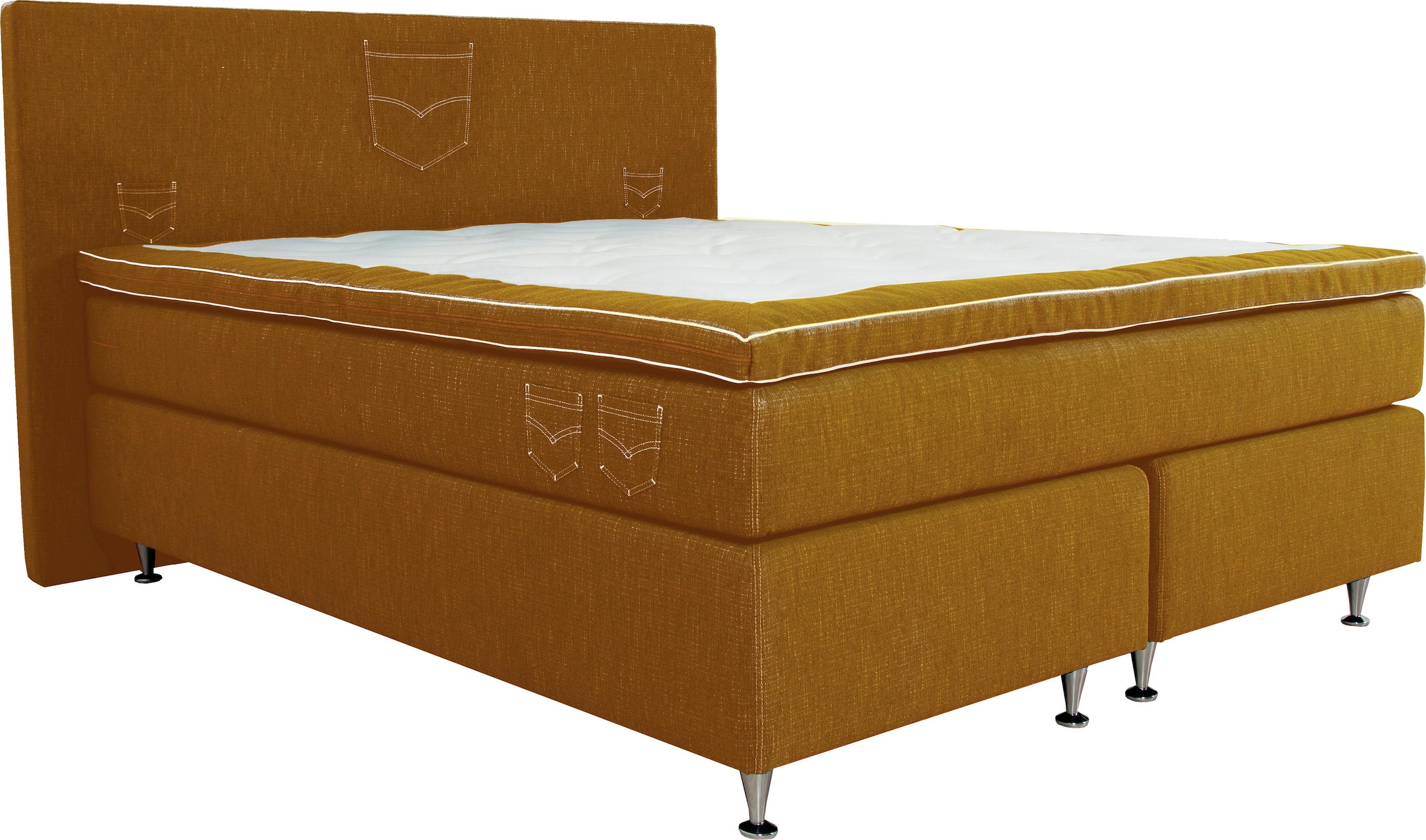 Home affaire Boxspringbett »Zahara« inkl. Topper, besonderes Highlight: aufgenähten Jeanstaschen - Optik