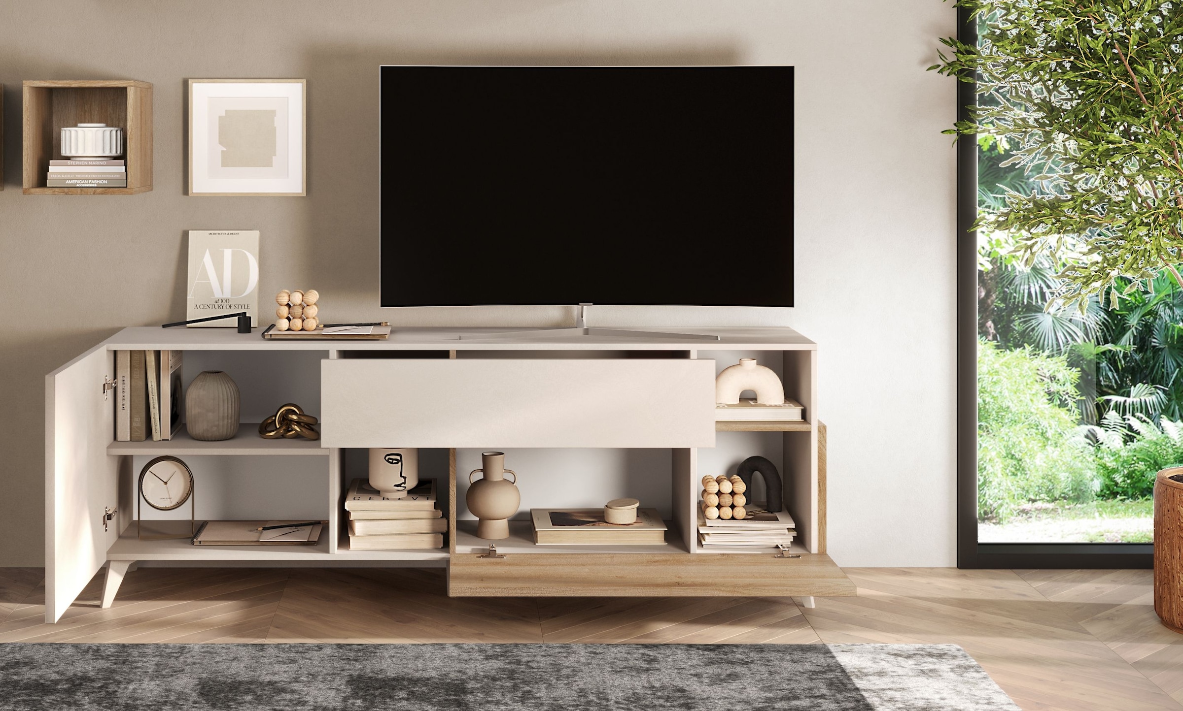 Home affaire Lowboard »Monaco in Breite 181 cm, TV-Schrank mit Tür, Klappe und Schubkasten« Mediaboard – sanftes Schließen, edles Design, Platz für alles