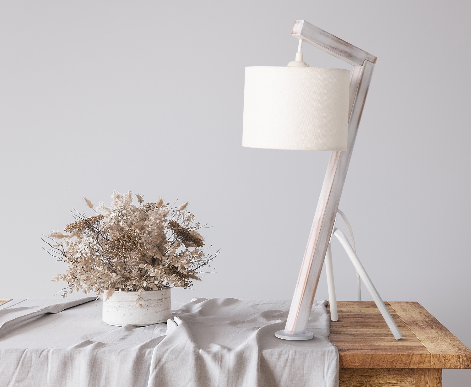 Paco Home Tischleuchte »GALLOW« E27 Schreib Holz Dreibein Vintage E27 Galgen Modern Höhe 49cm