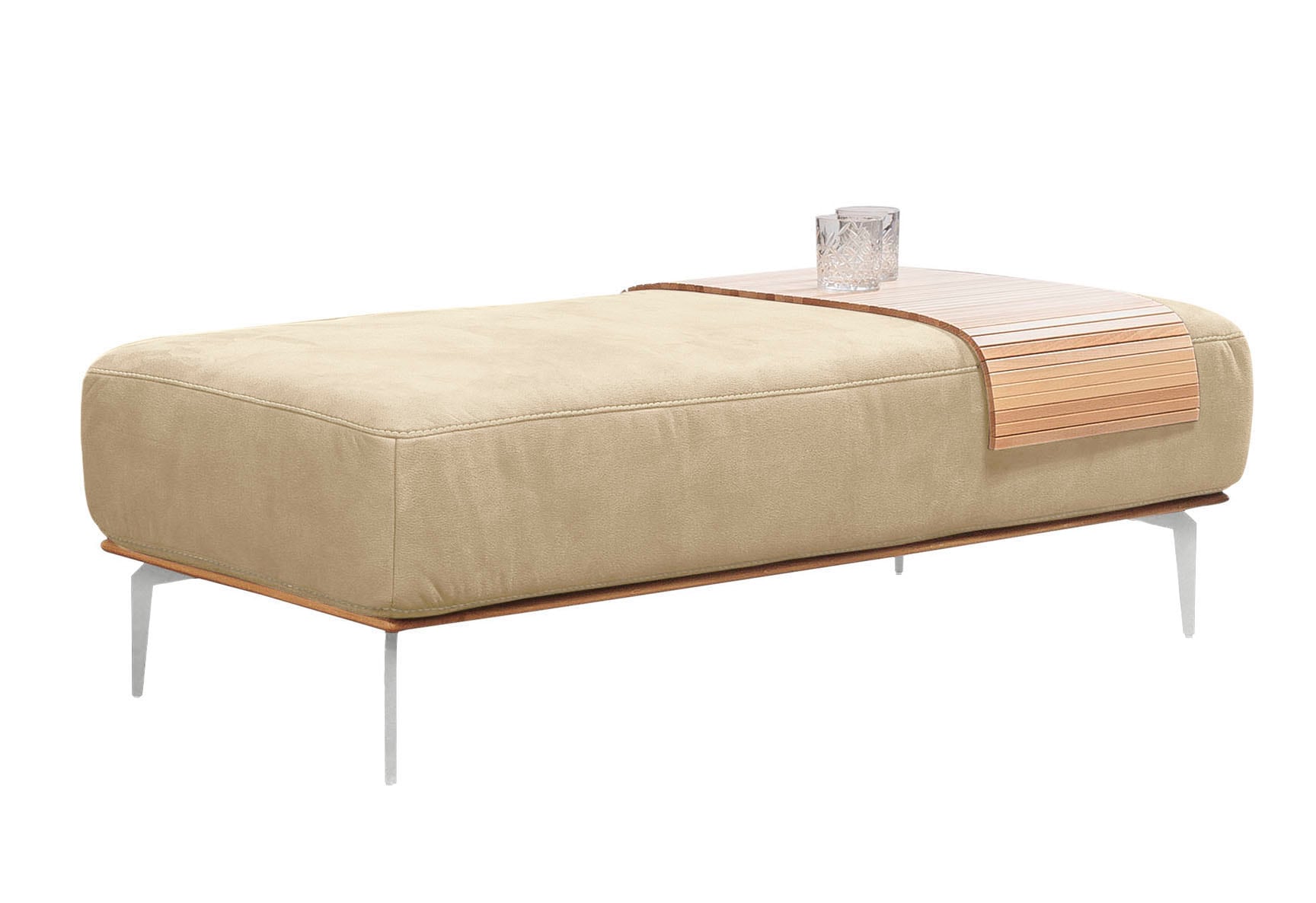 W.SCHILLIG Polsterhocker mit elegantem Holzsockel, Füße in Chrom glänzend, Breite 150 cm