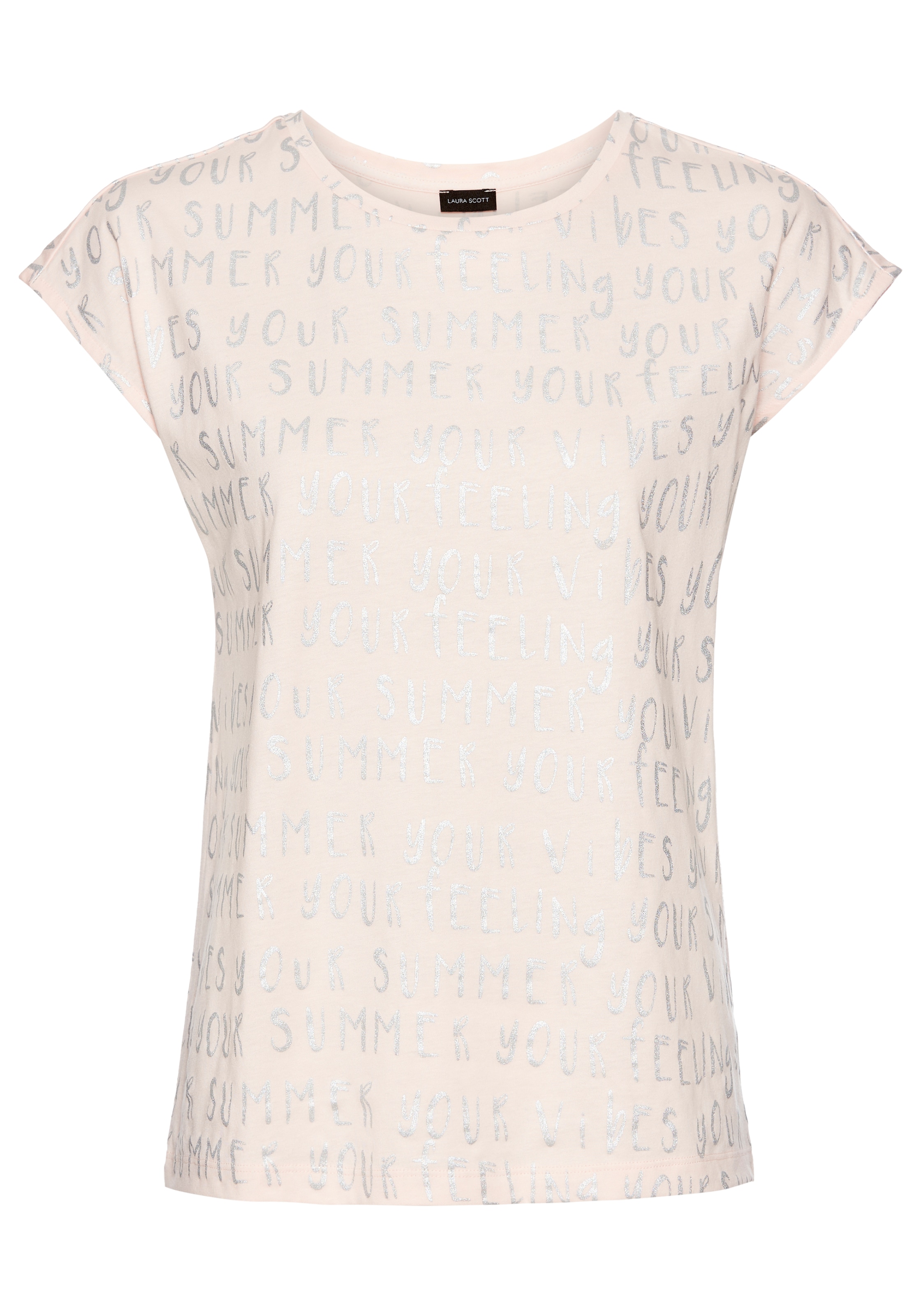 Laura Scott T-Shirt, mit sommerlichen silberfarbenen Lettering-Print - NEUE KOLLEKTION